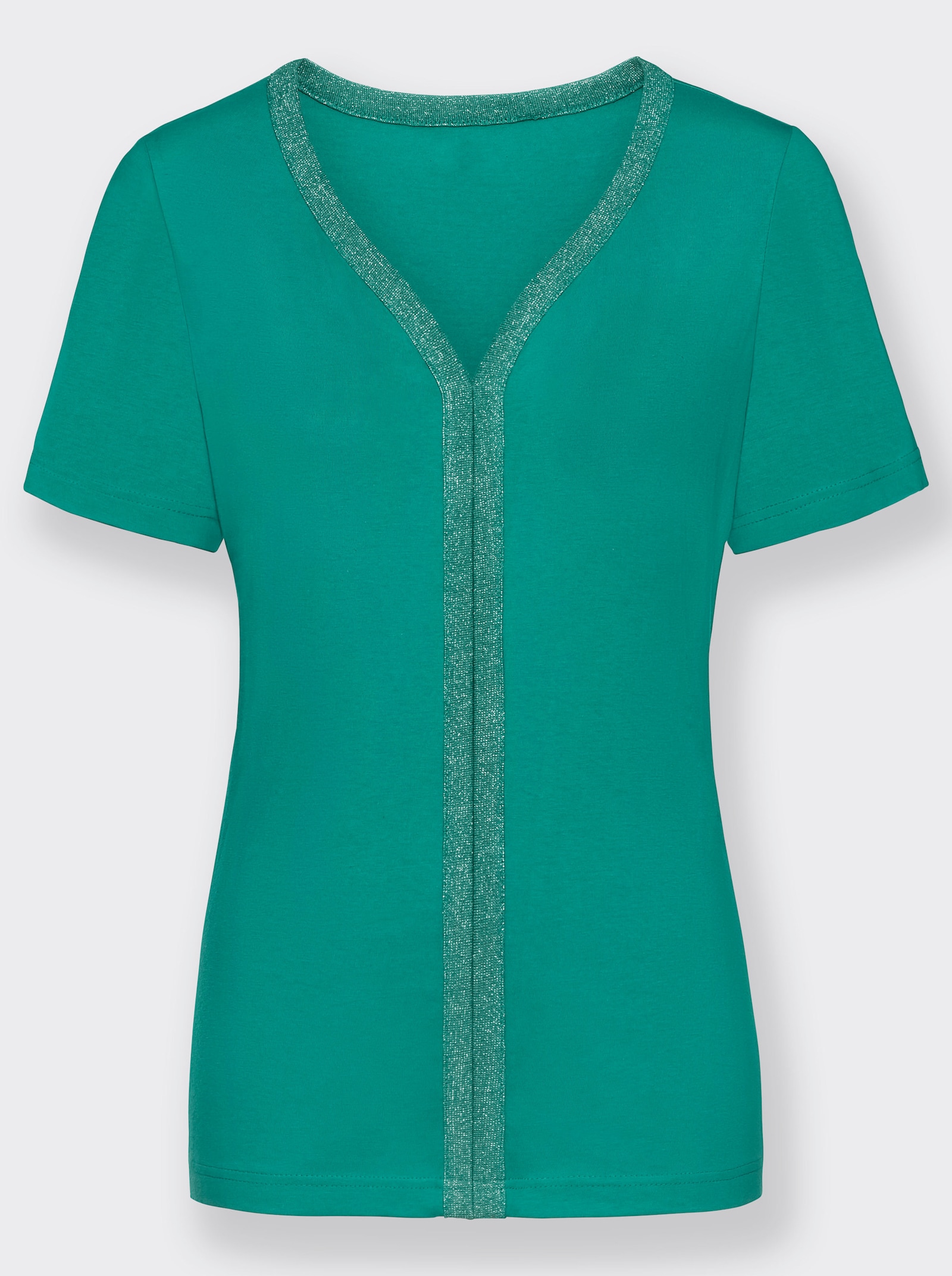 Kurzarmshirt mit silberfarbiger Paspel - smaragd