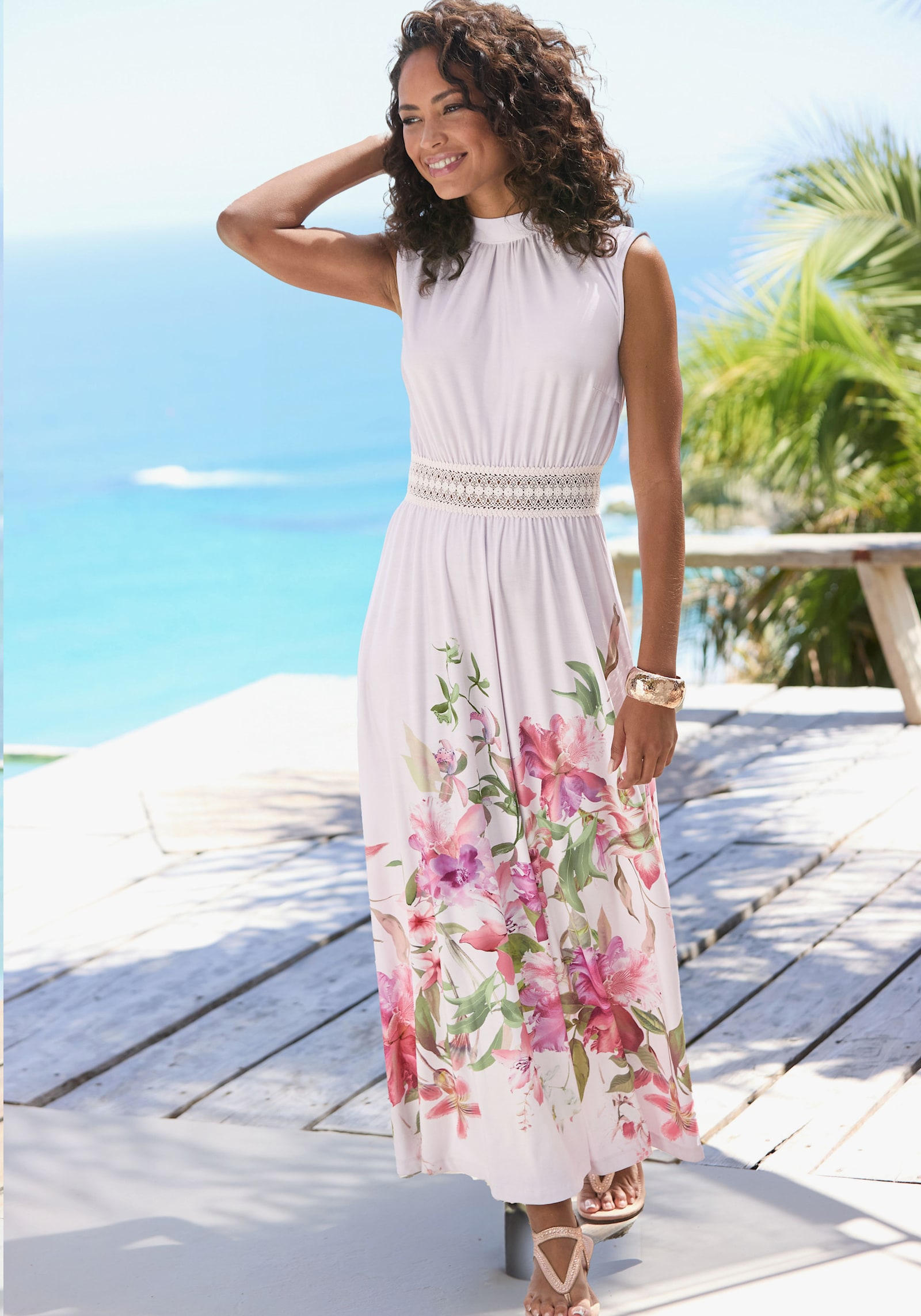 LASCANA Maxikleid - rosé bedruckt