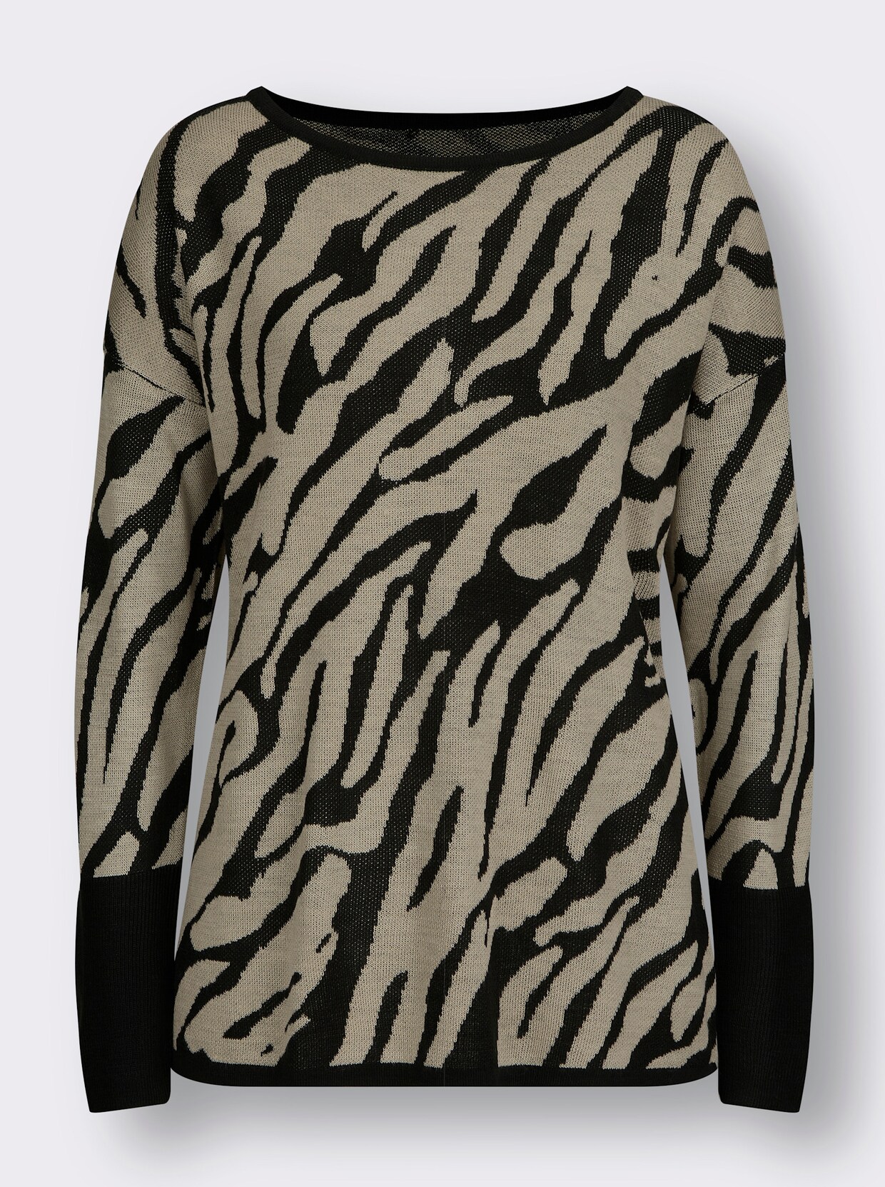 Oversize-Pullover - schwarz-beige-gemustert