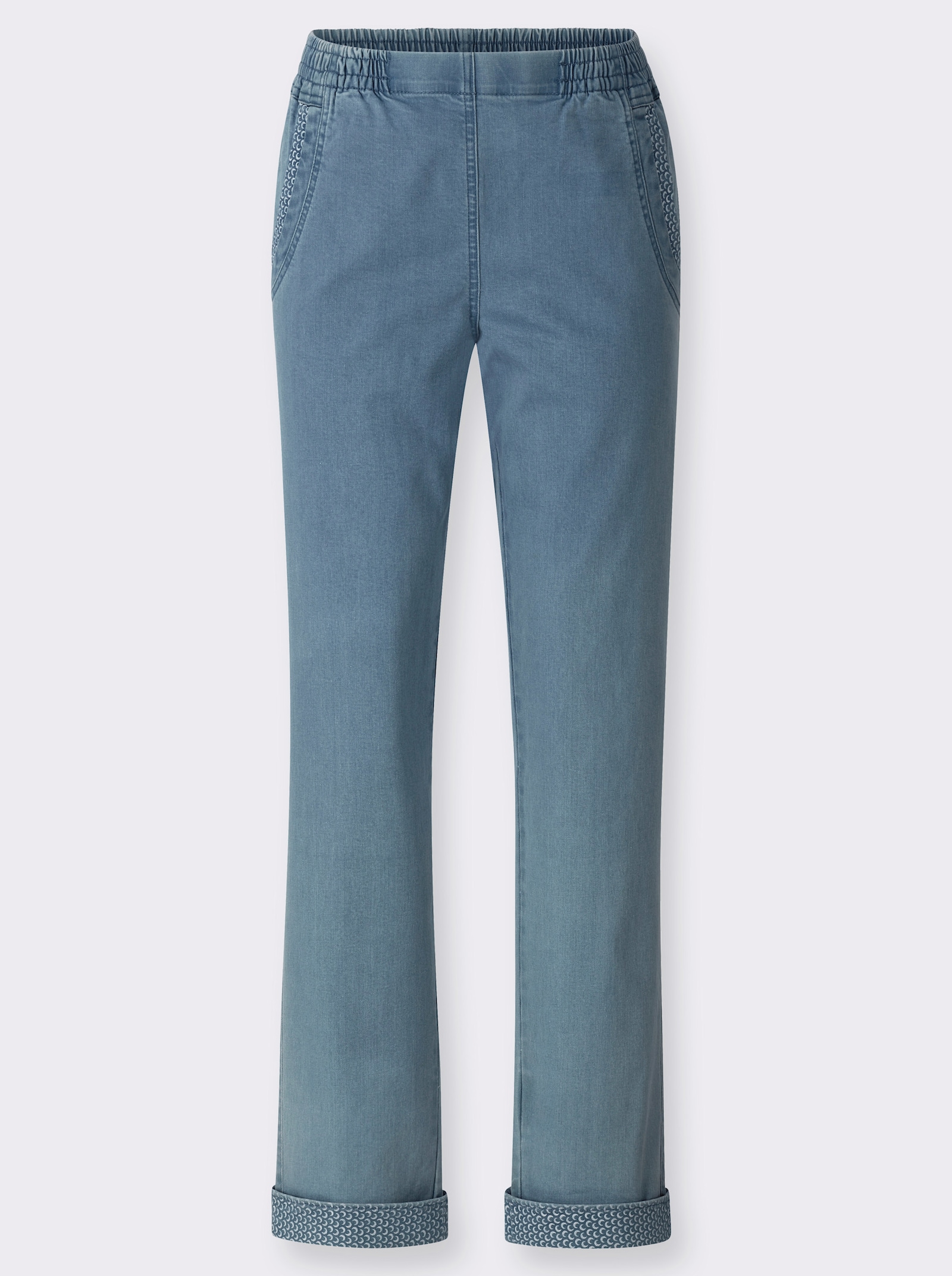 Schlupfjeans mit Bananen-Tasche - blue-bleached