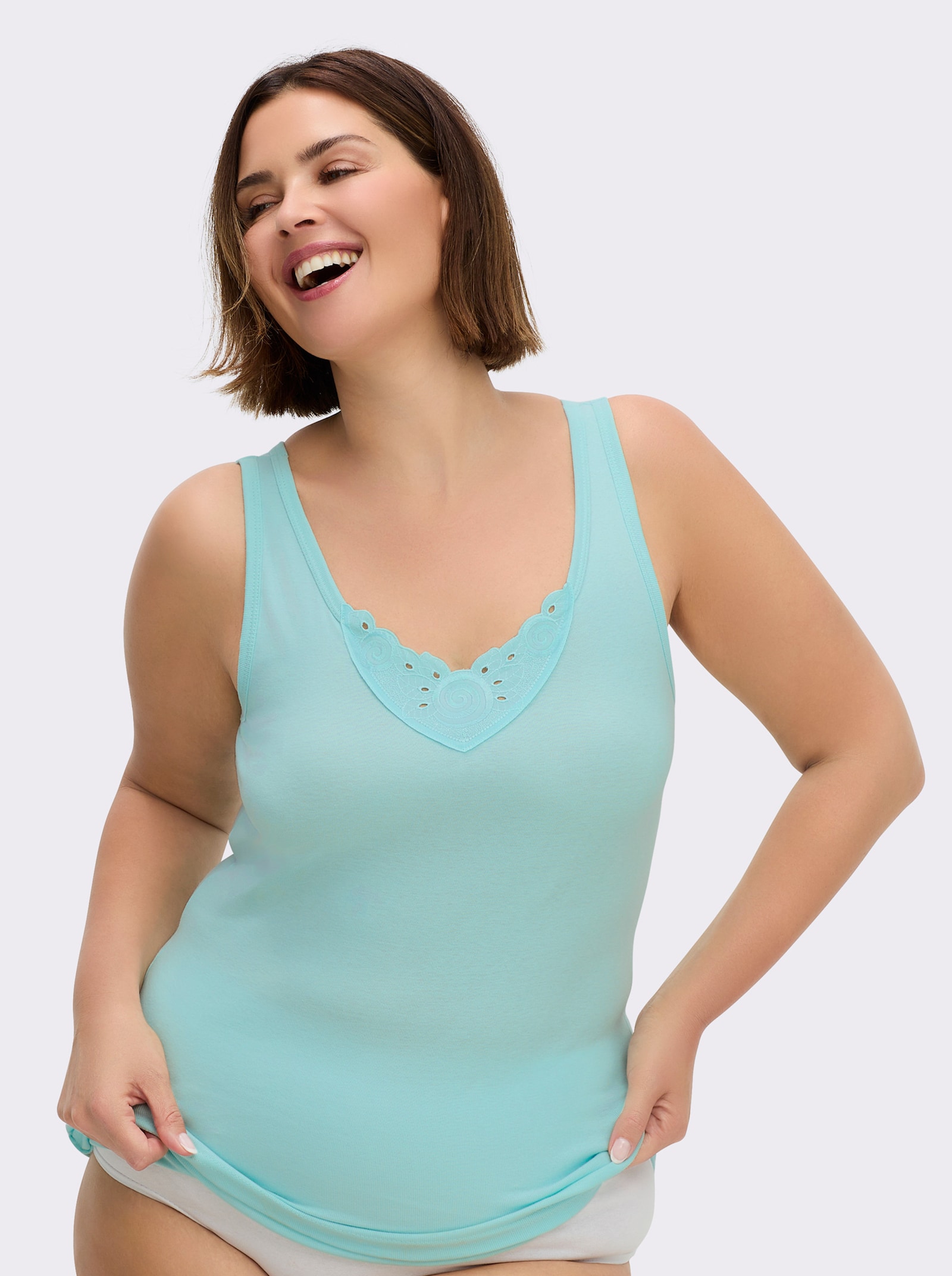 wäschepur Achselhemd mit verschiedenen Spitzen-Motiven - rosé + bleu + mint