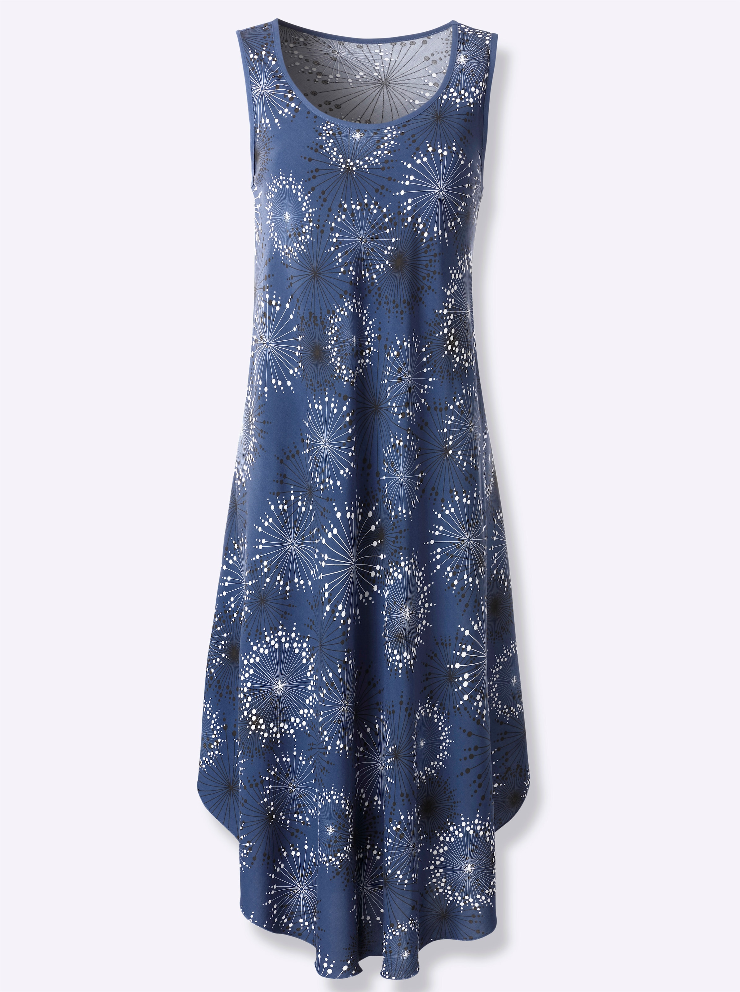 Witt Damen Druckkleid mit Blüten-Muster, figurumspielend, rauchblau-graphit-bedruckt