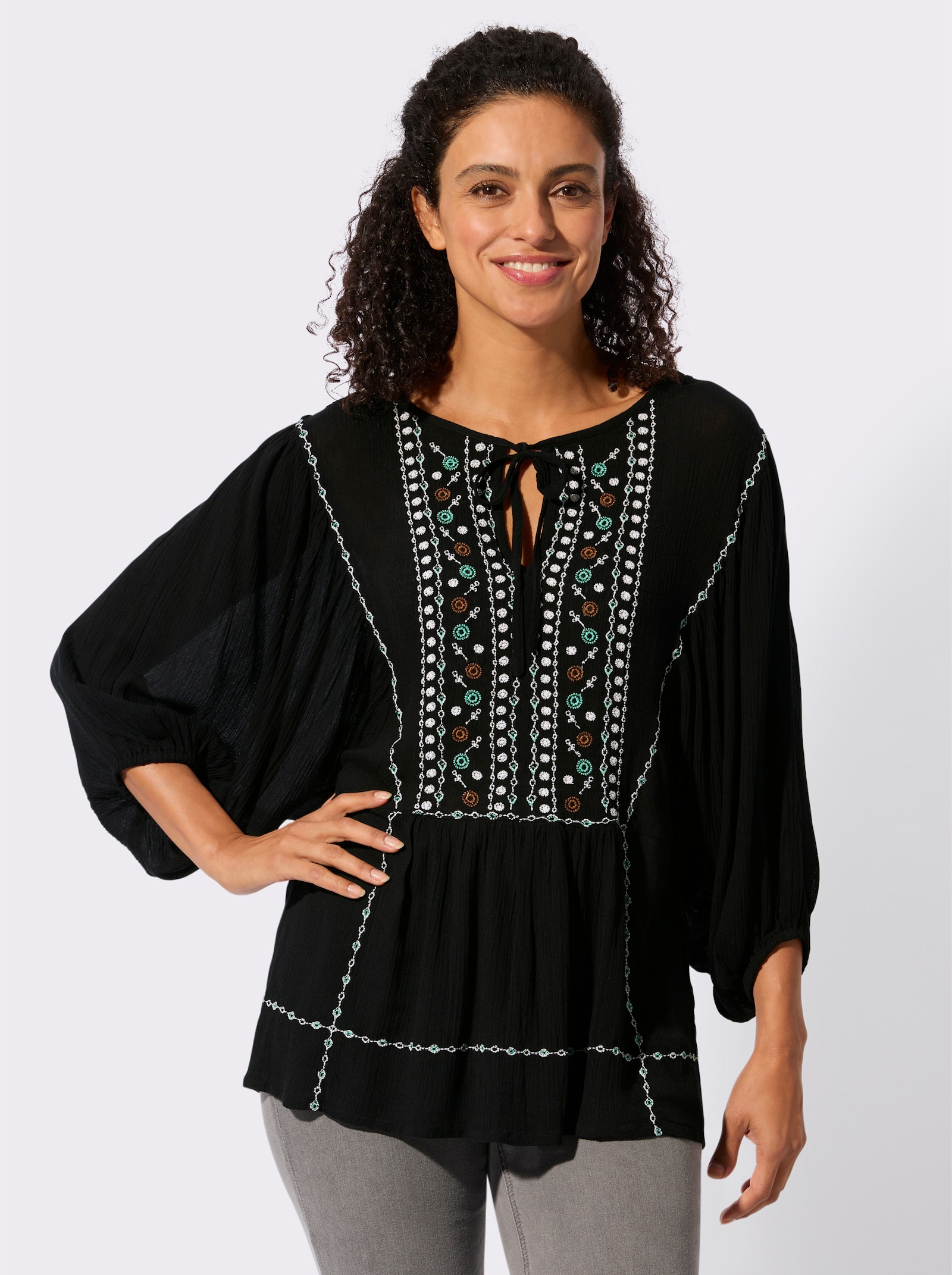 Tunika in Crinkle-Qualität - schwarz