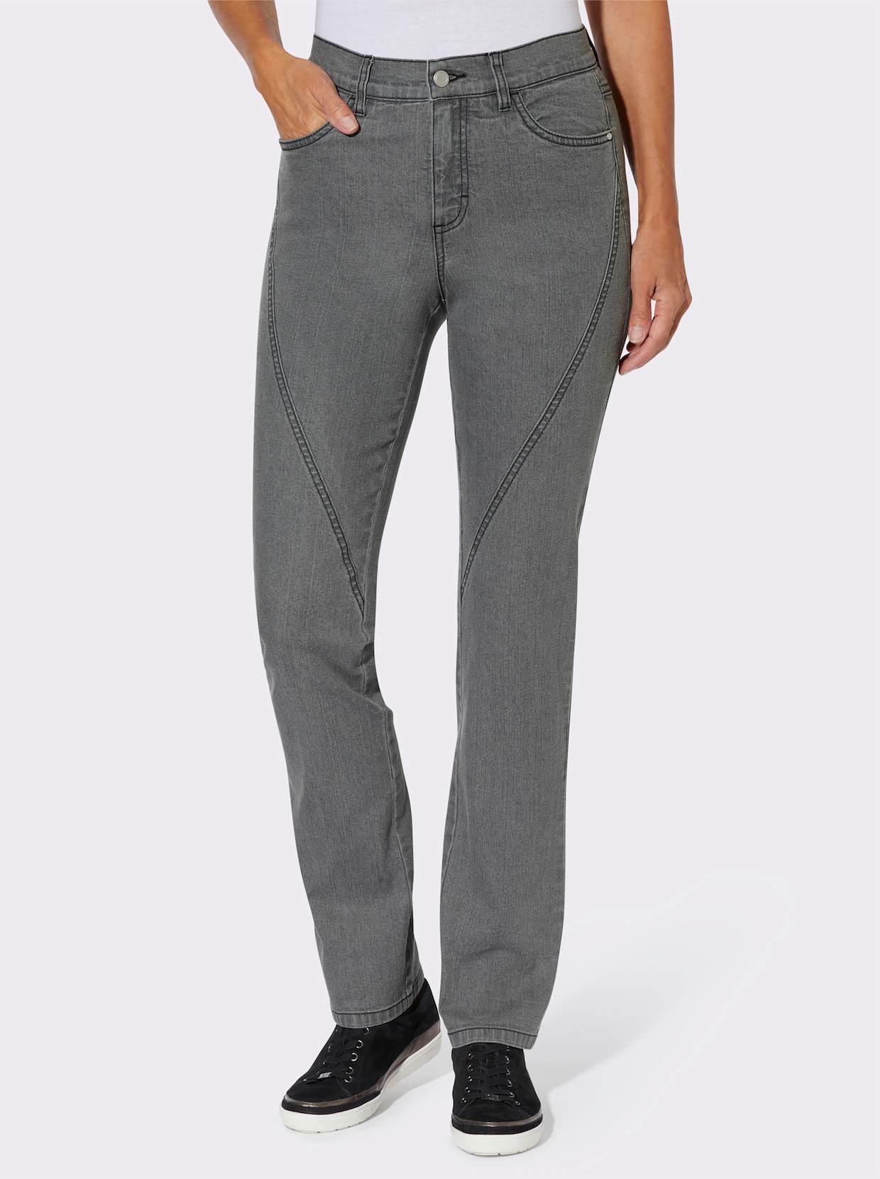 Jeans mit Ziernähten vorne - stone-grey-denim