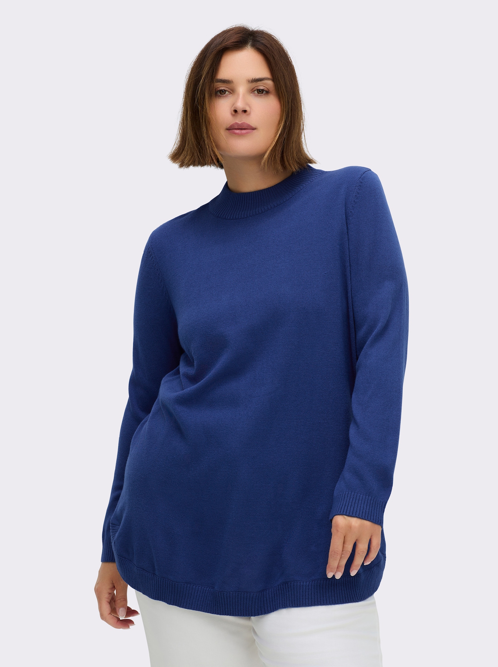 Pullover mit abgerundetem Saum - royalblau