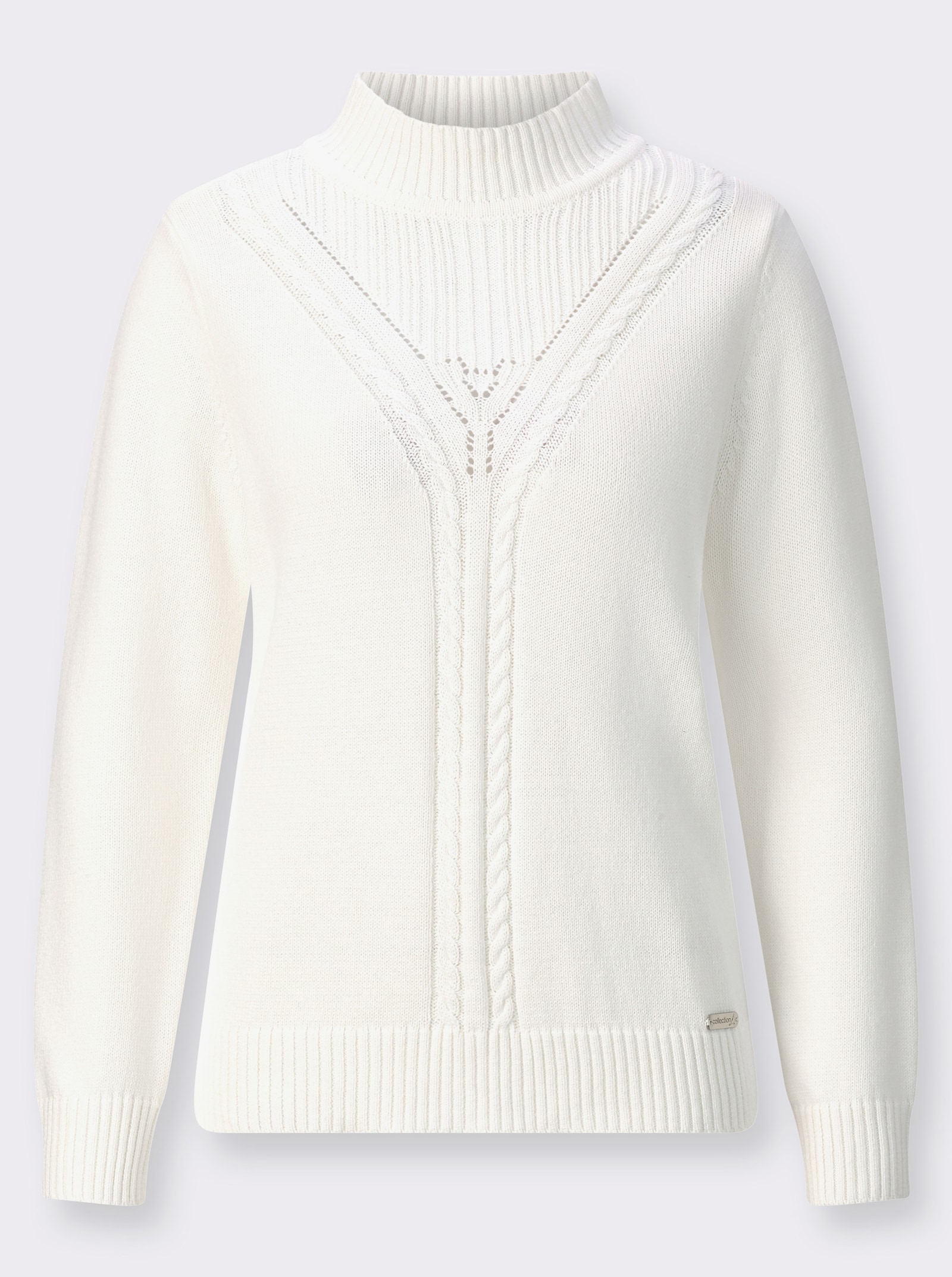 Pullover mit Strickmuster im Vorderteil - ecru