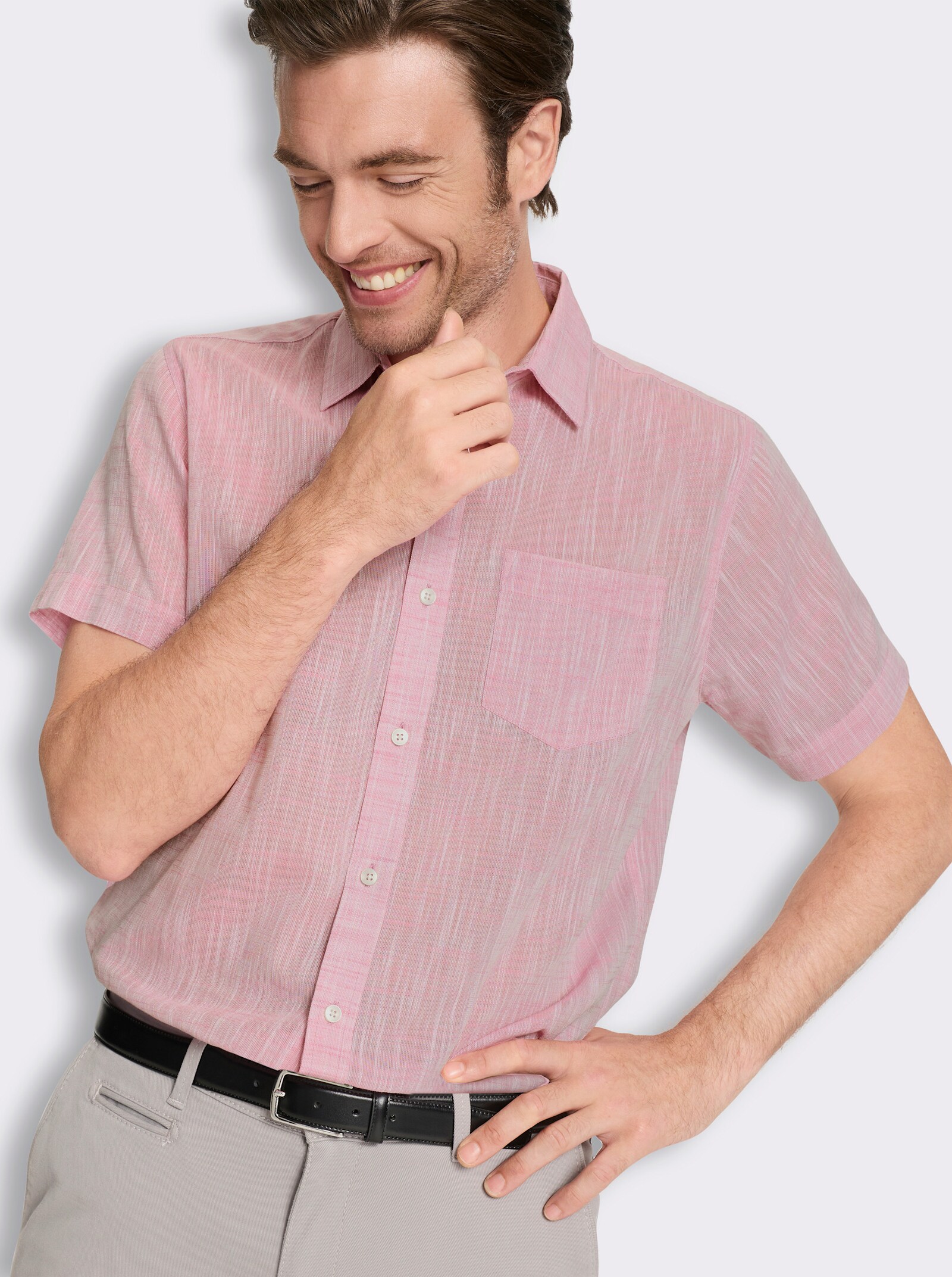 Marco Donati Kurzarmhemd in Two-tone-Flammgarn - altrosa