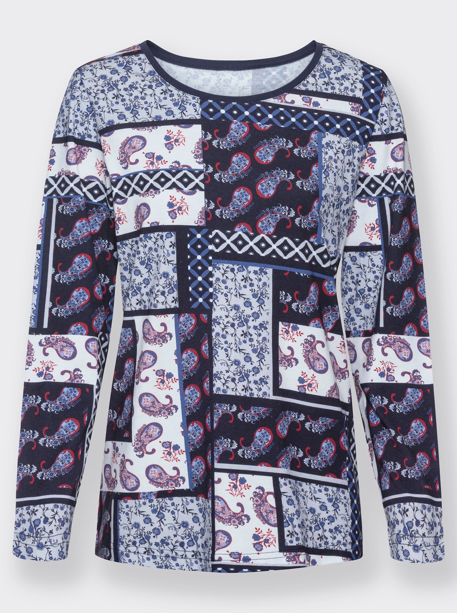 Langarmshirt im Patchwork-Dessin - marine-bedruckt