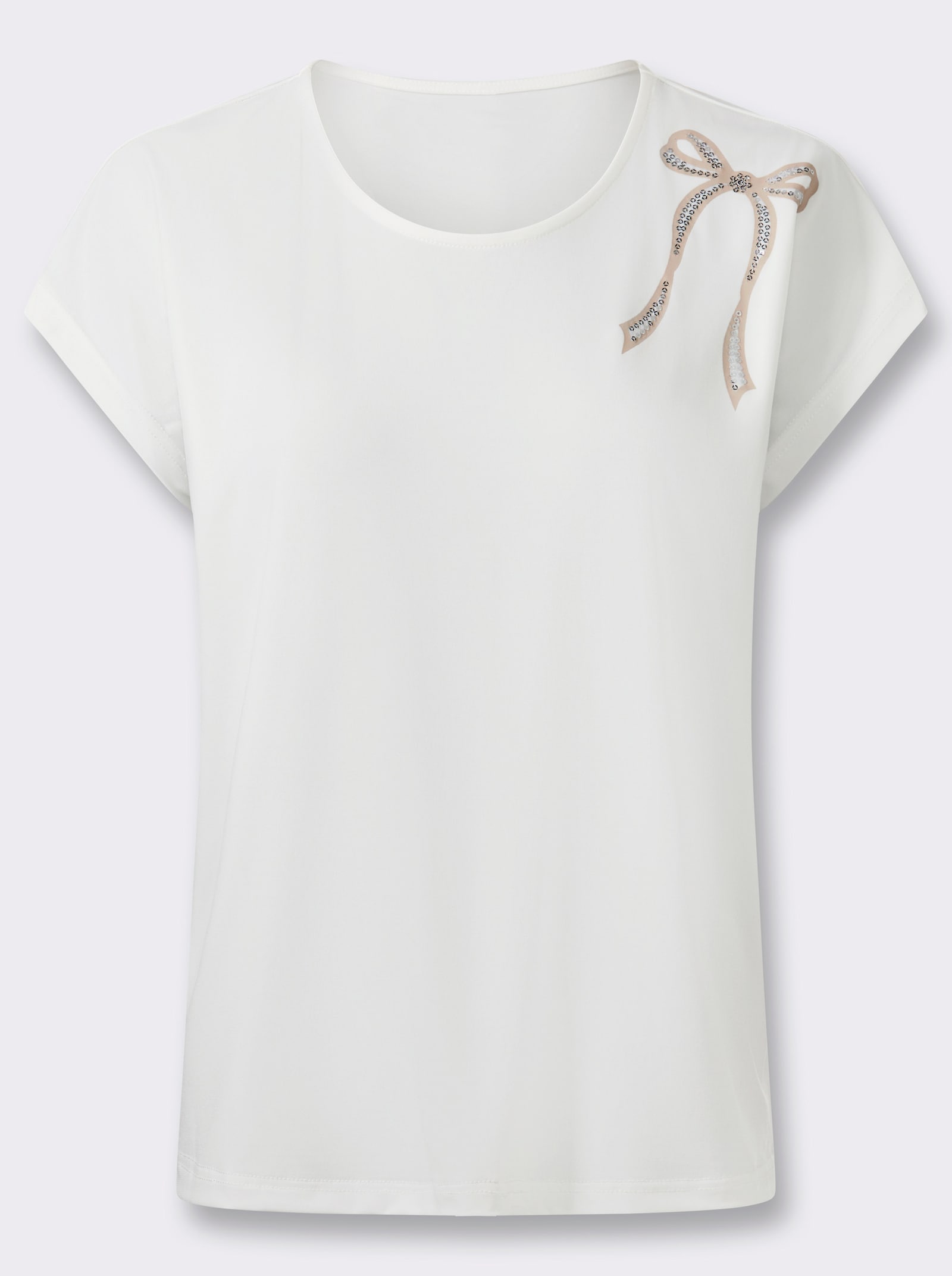Kurzarmshirt mit Schleifchen-Stickerei - ecru