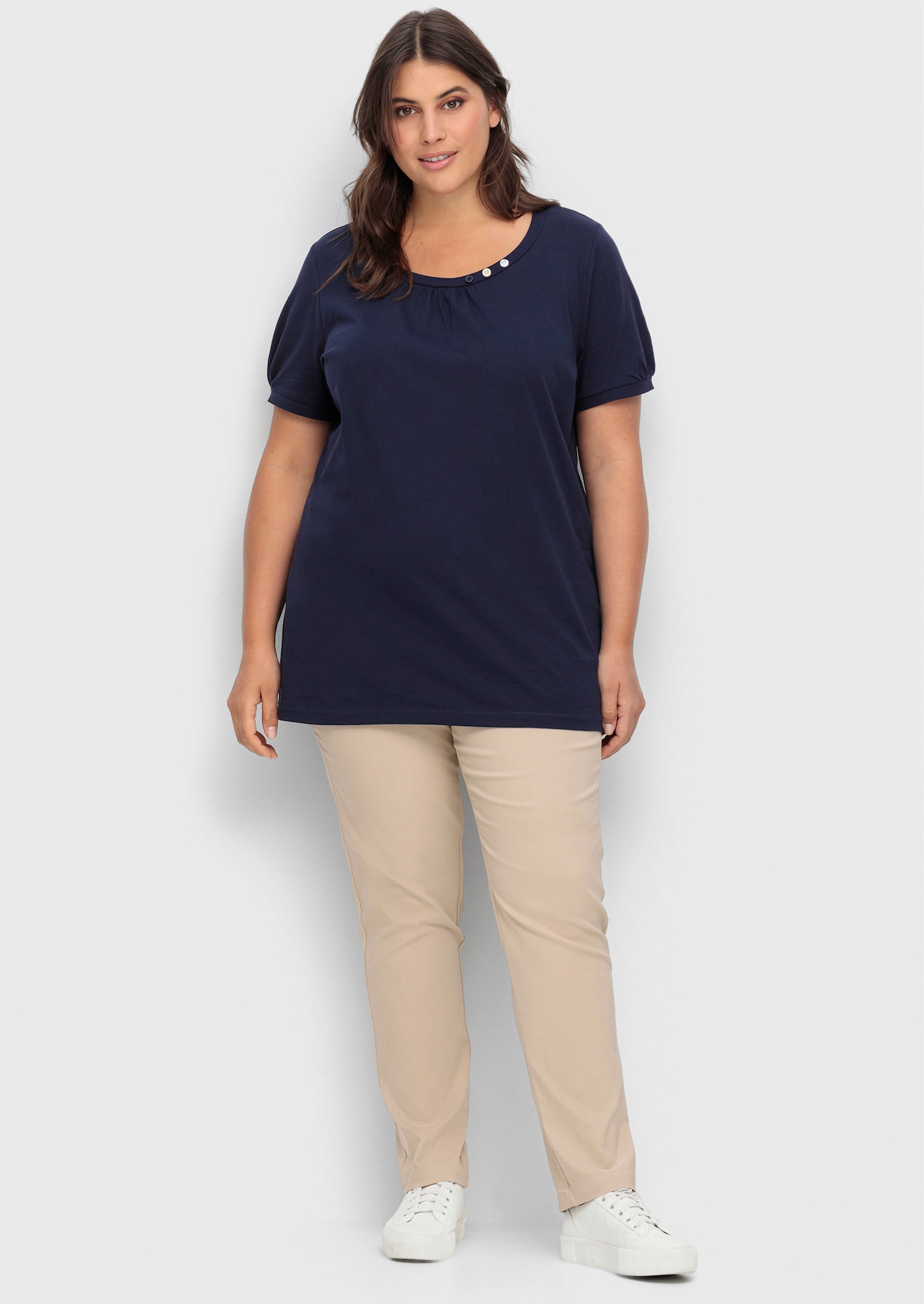 Longshirt mit gerafftem Ausschnitt - marine