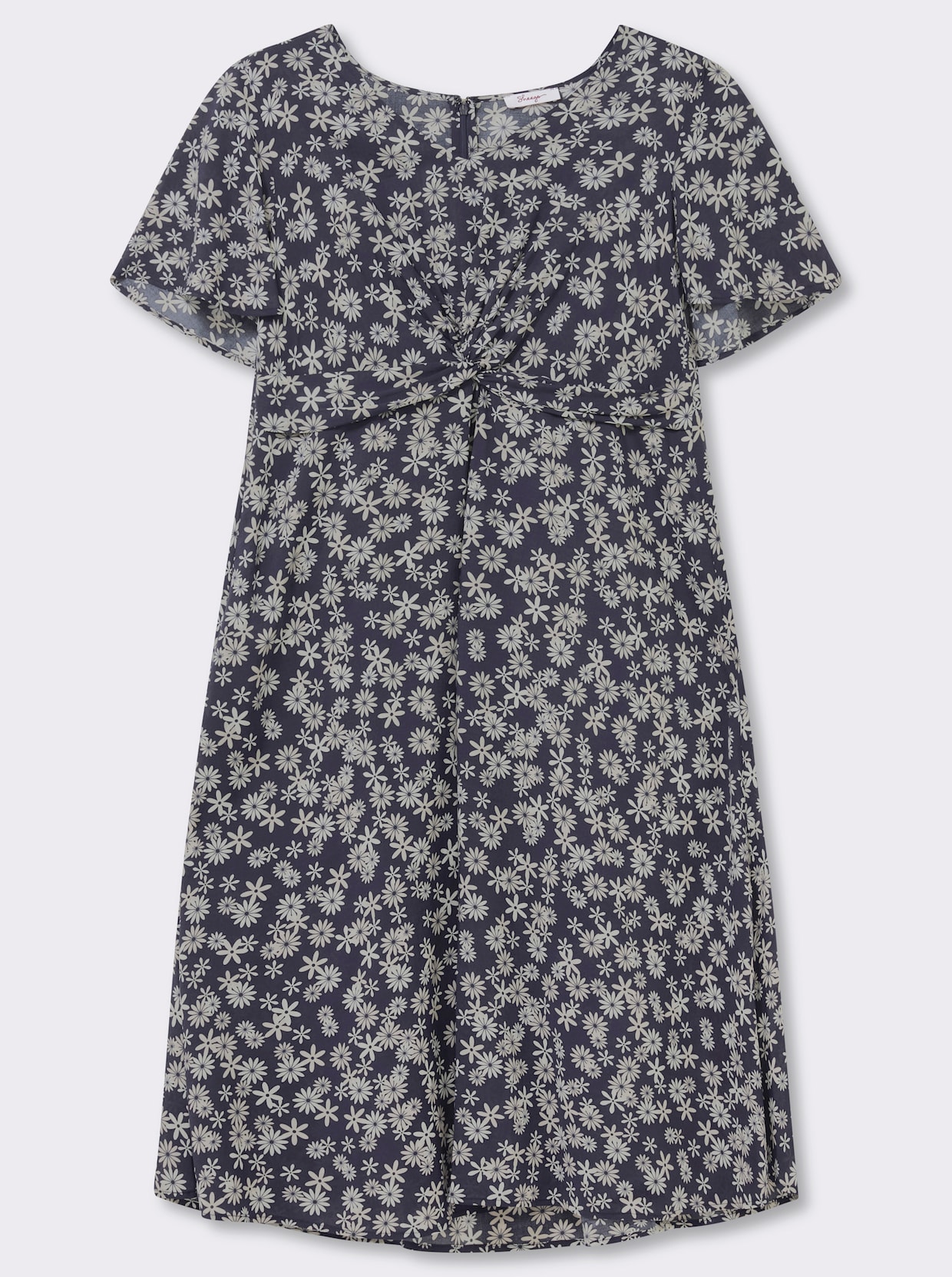 sheego Robe florale avec nœud - bleu foncé-couleur ivoire imprimé