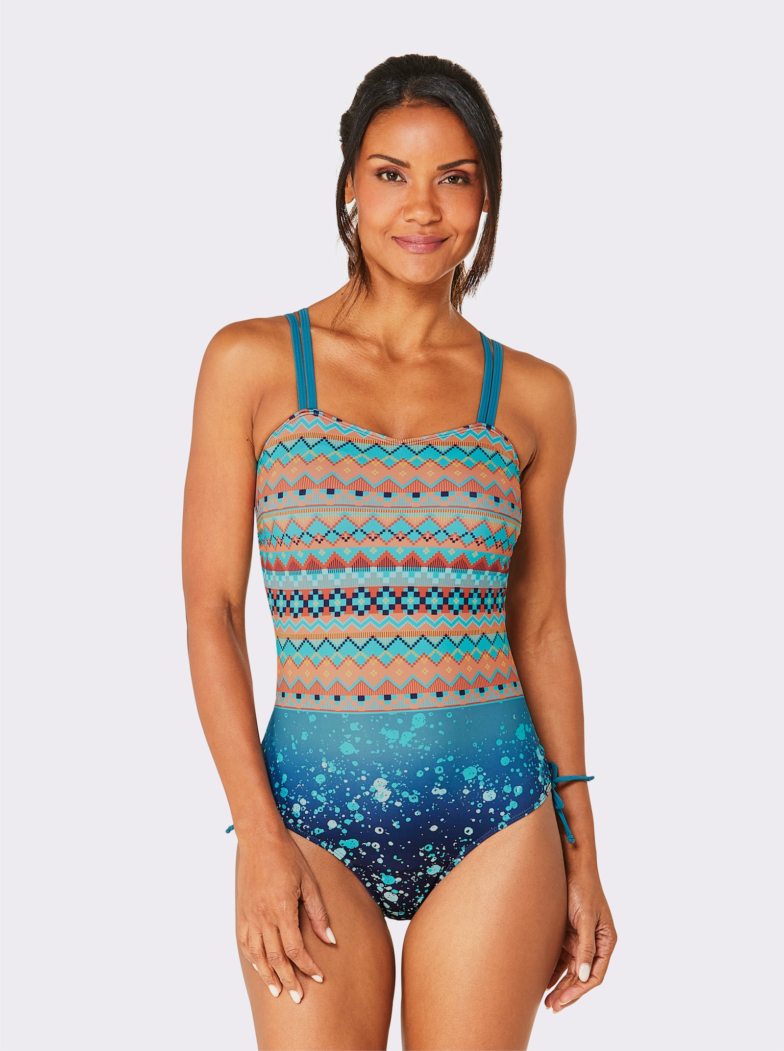 feel good Badeanzug im Ethno-Style - topas-papaya-bedruckt