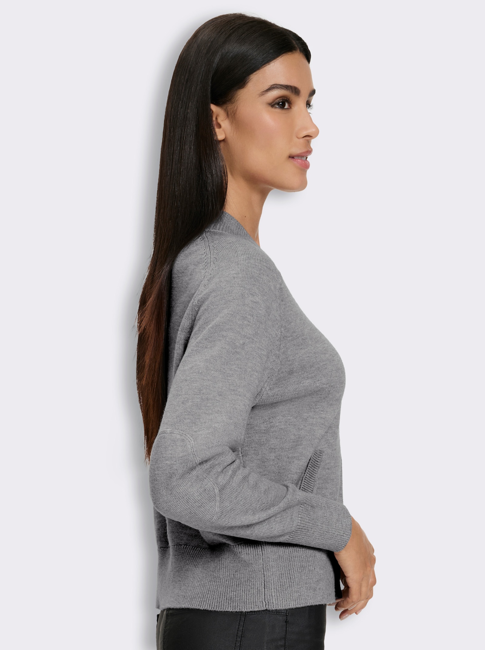 heine Feinstrickjacke mit Patches - steingrau-meliert