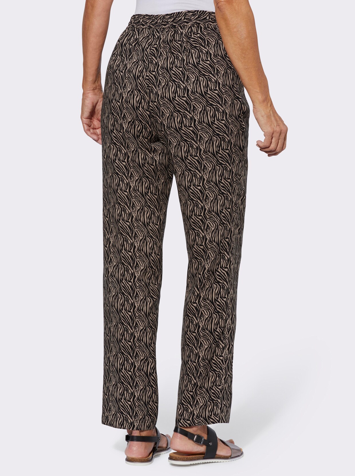 Comfortbroek - beige/zwart geprint