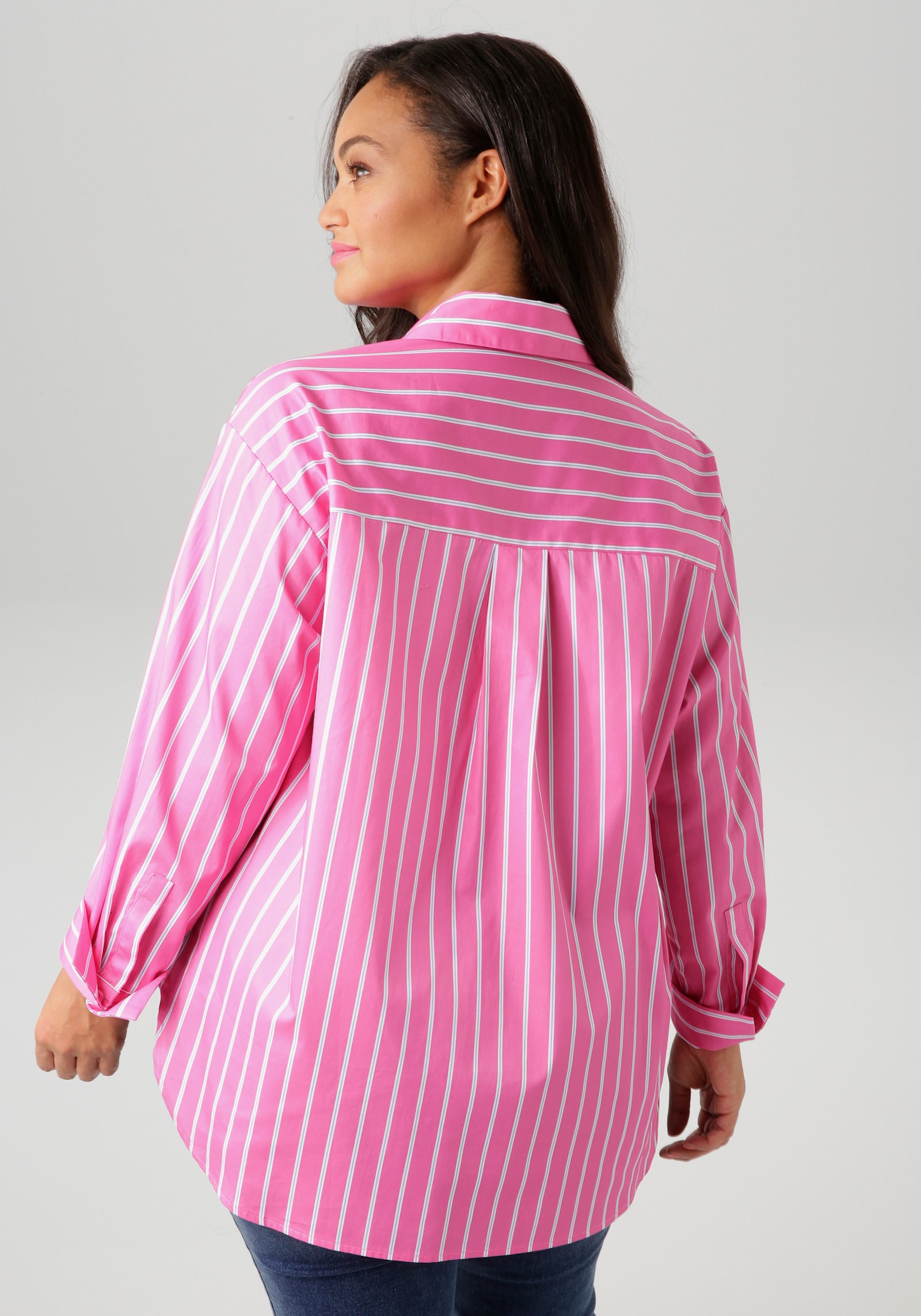 Aniston PLUS Hemdbluse - pink-weiß-hellblau