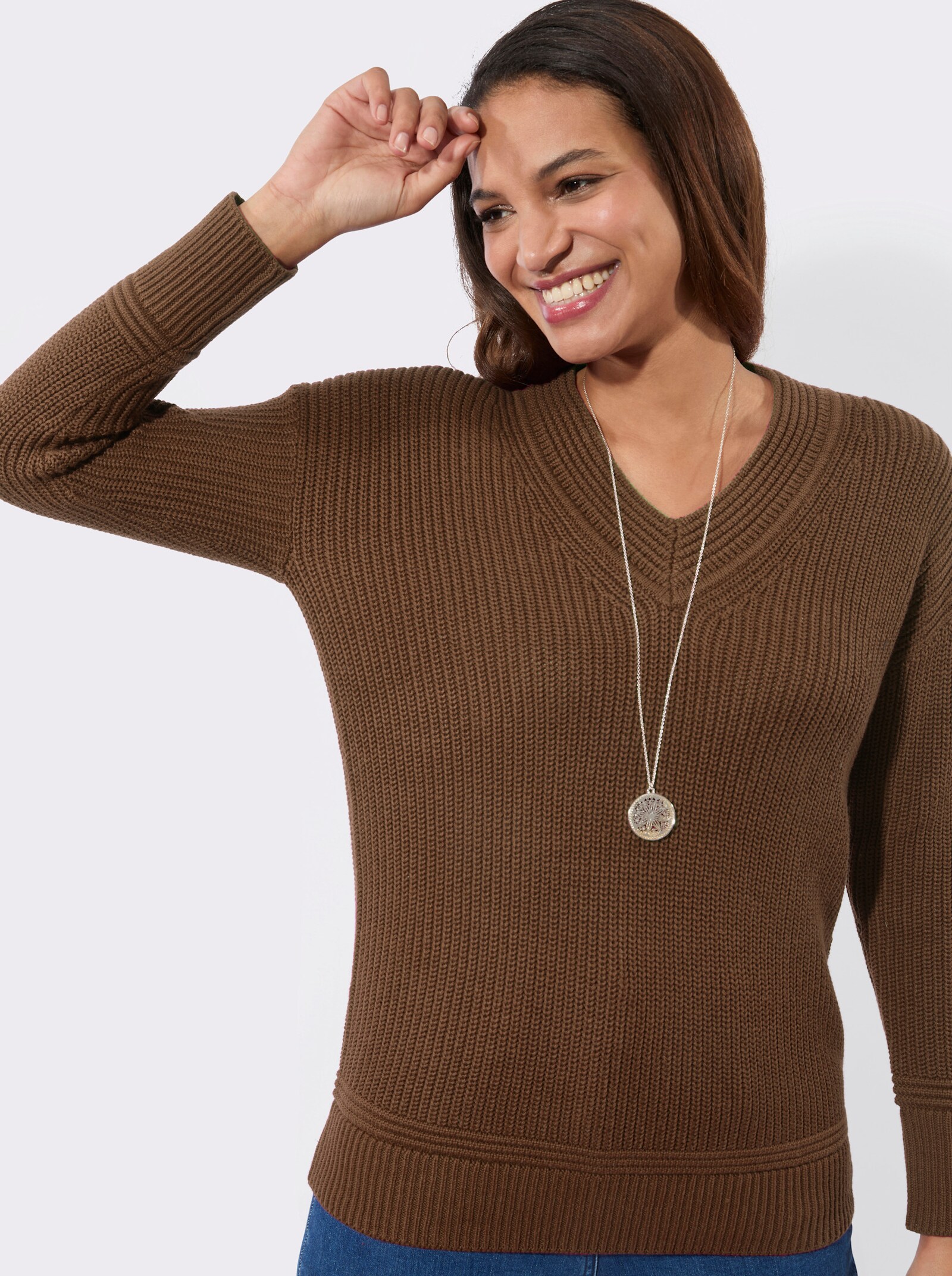 V-Ausschnitt-Pullover - braun