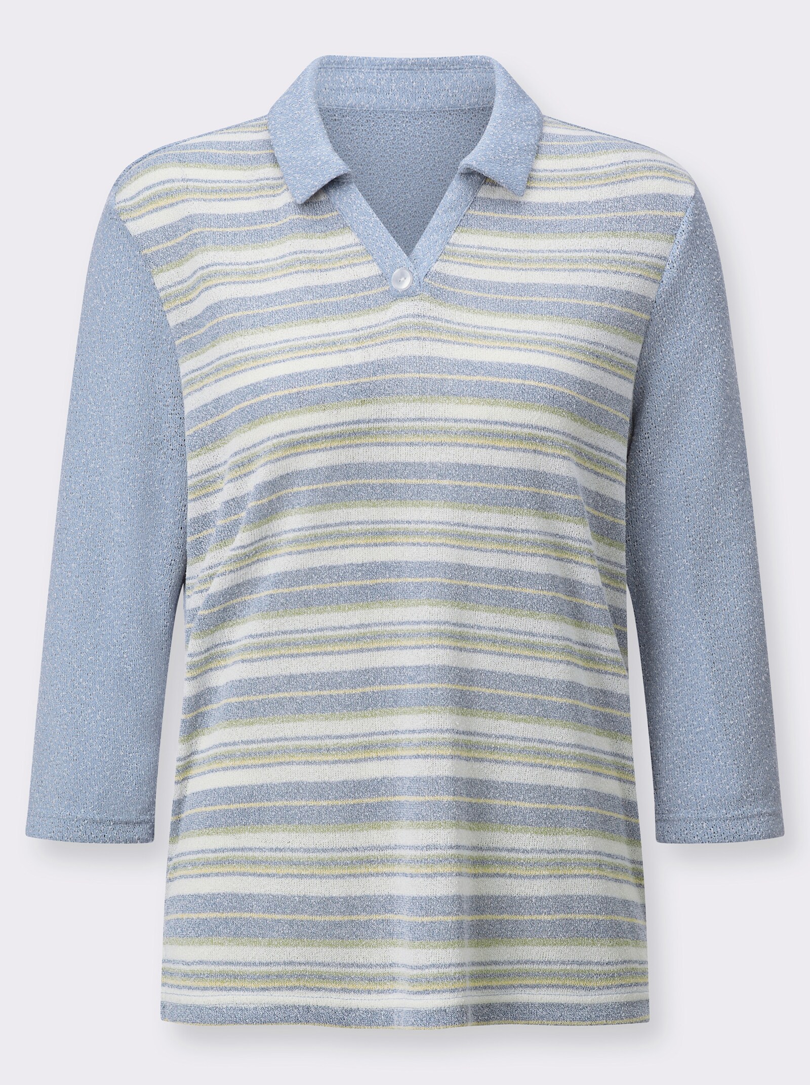 Poloshirt in Bouclé-Qualität - bleu-lindgrün-geringelt