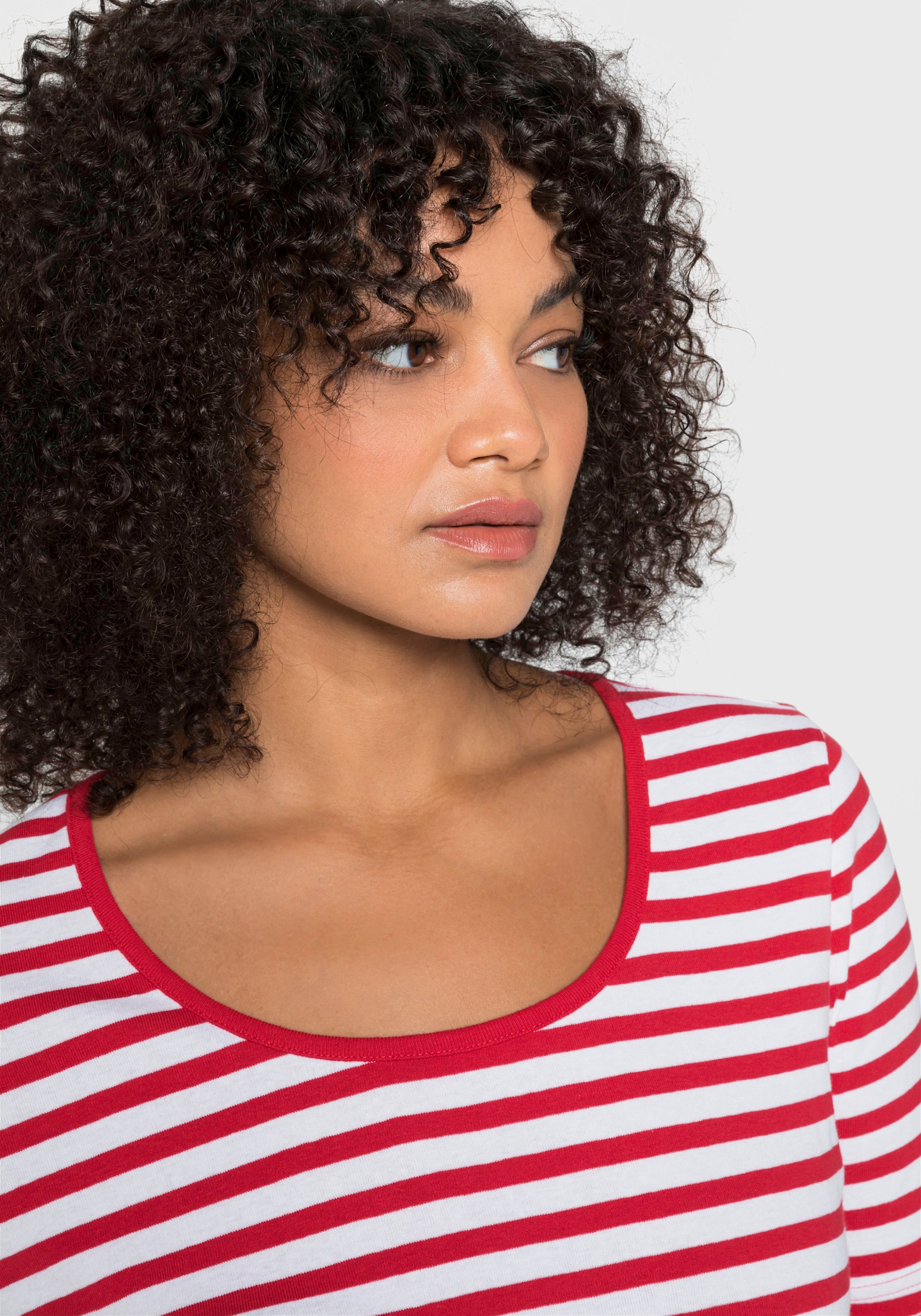 sheego Gestreept shirt met ronde hals - klaproosrood/wit