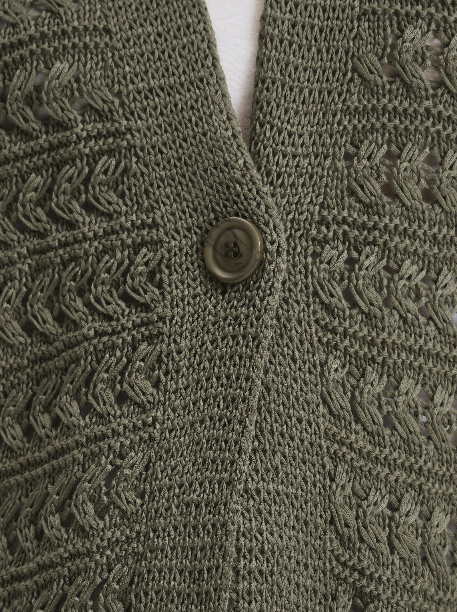 Ajourstrickjacke aus Bändchengarn - khaki