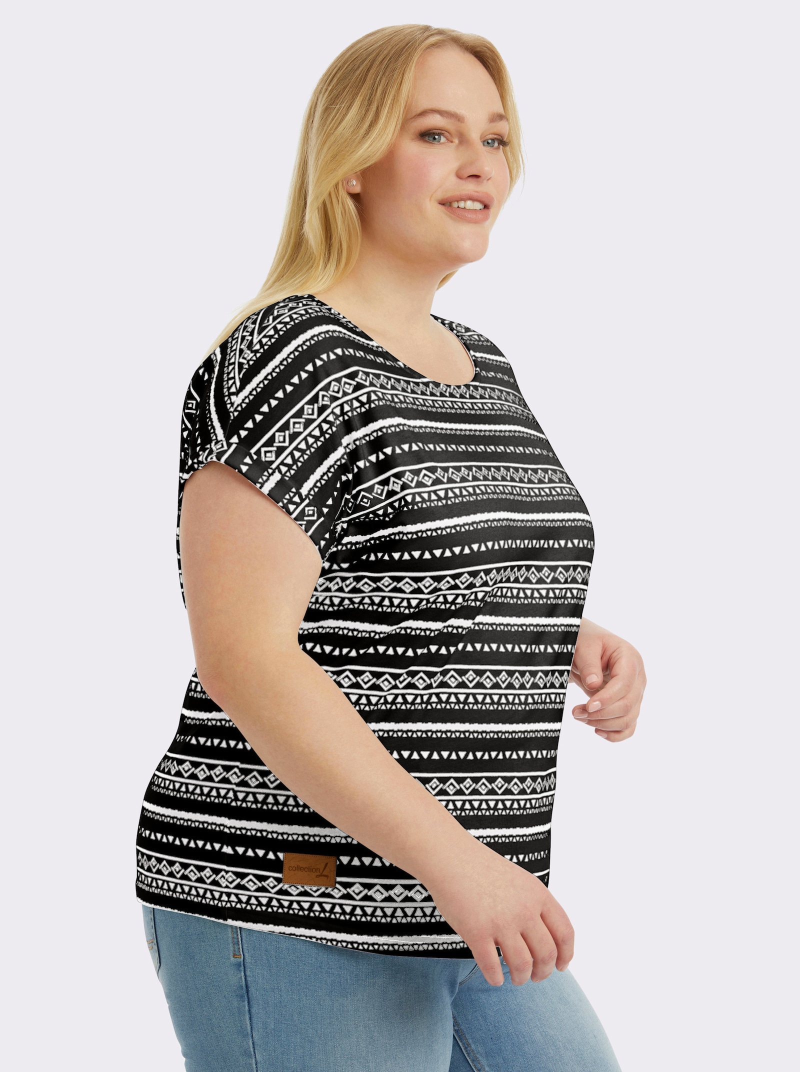 Print-Shirt mit Rundhals-Ausschnitt - schwarz-ecru-bedruckt