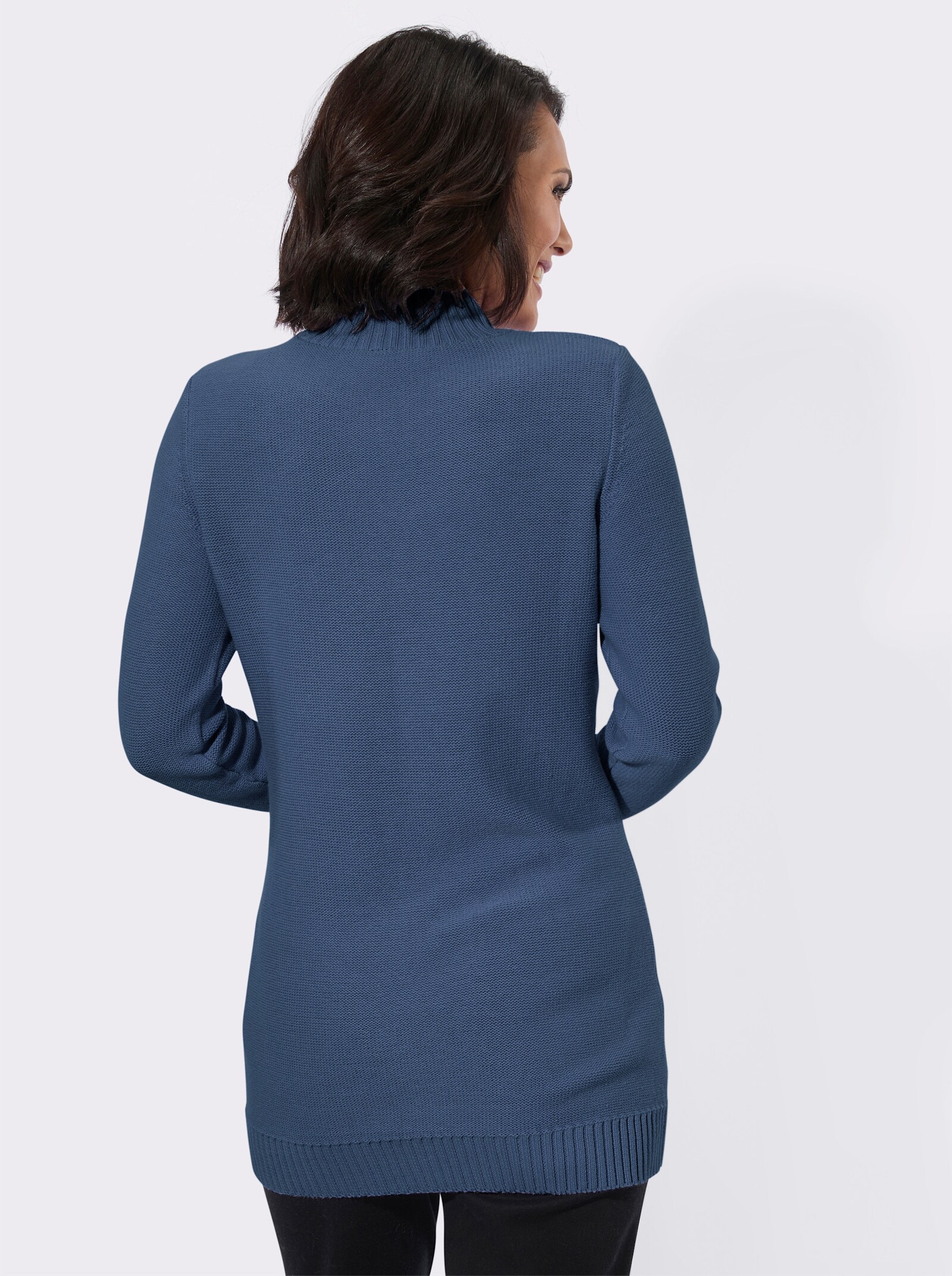 Lange pullover met kabelstructuurpatroon - jeansblauw