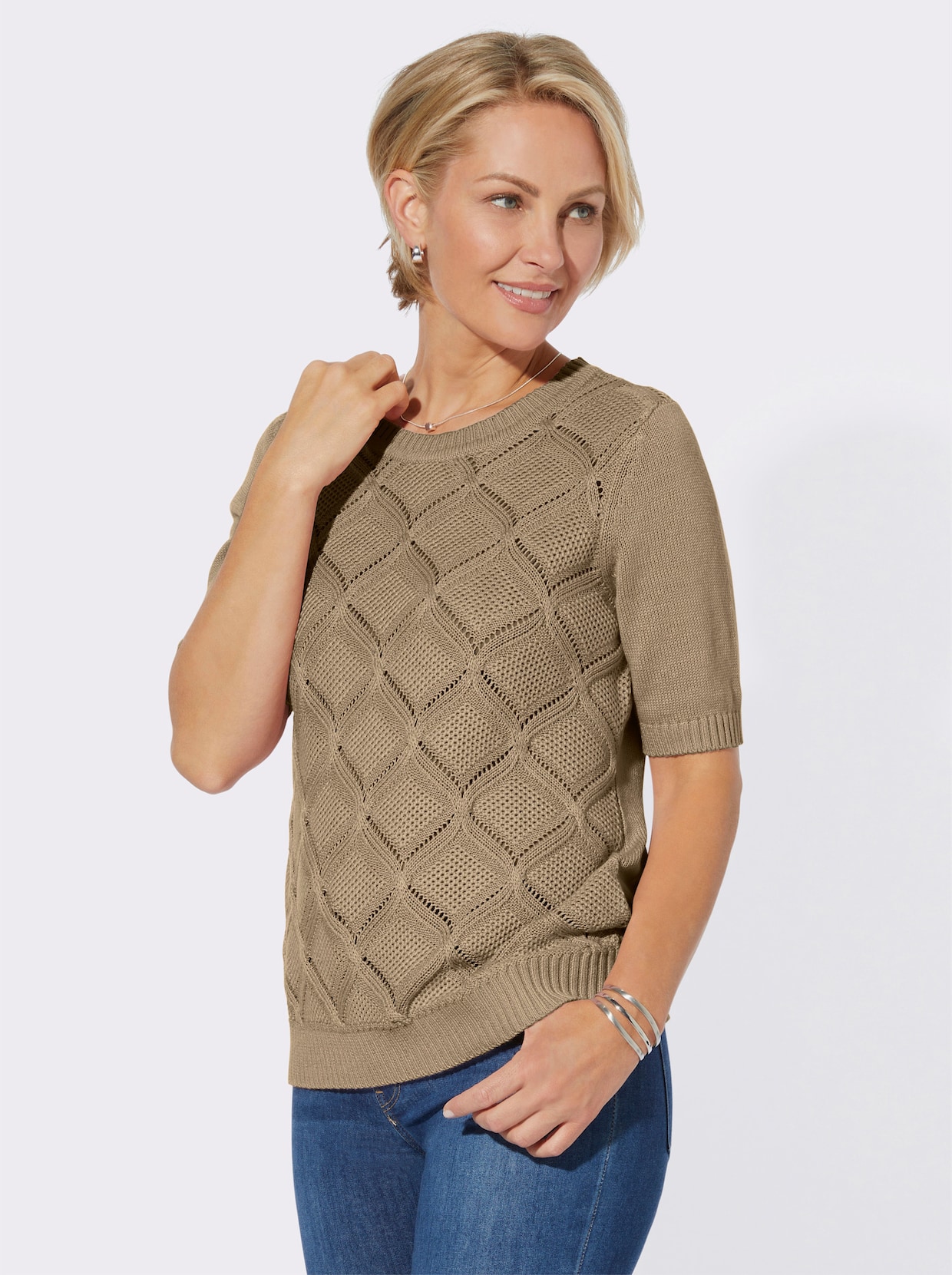 Pullover met korte mouwen - sesam