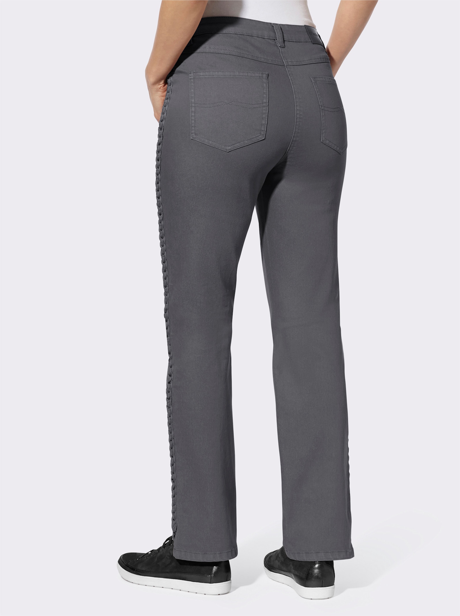 5-Pocket-Jeans mit Flechtverzierung an den Seiten - grey denim