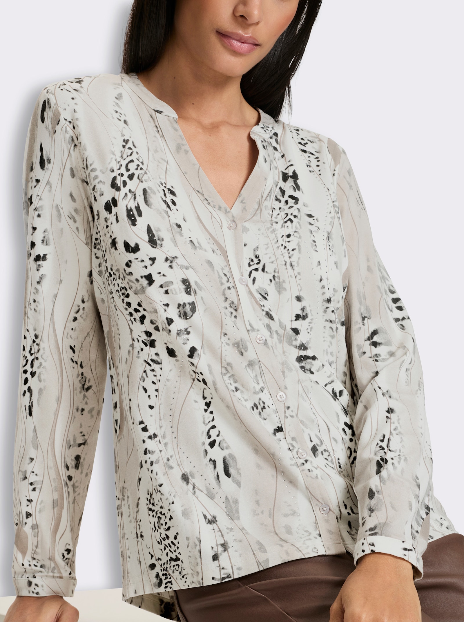 heine Jersey-Bluse - hellgrau-ecru-bedruckt