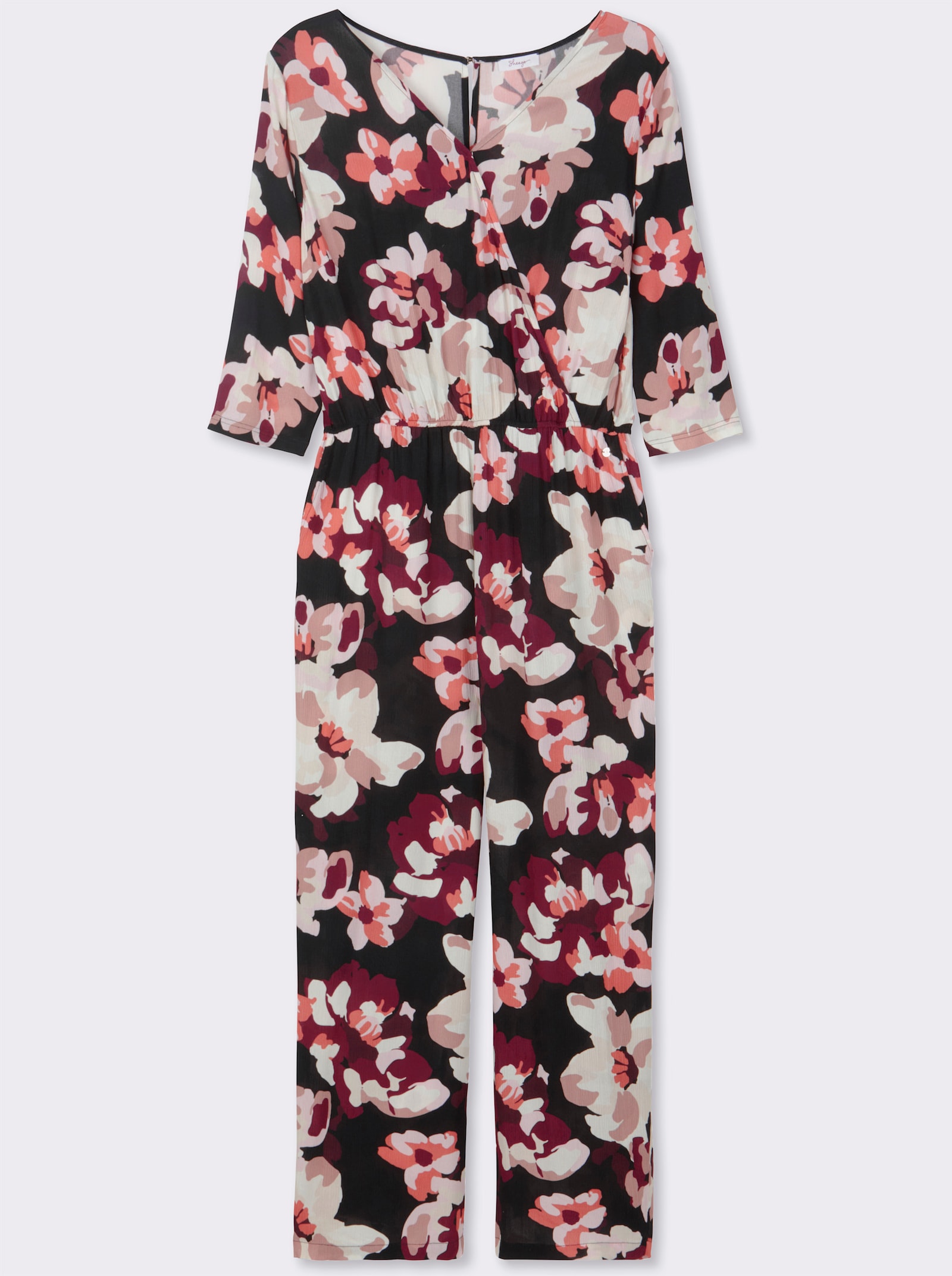 sheego Jumpsuit mit Blumenprint - schwarz-koralle-bedruckt
