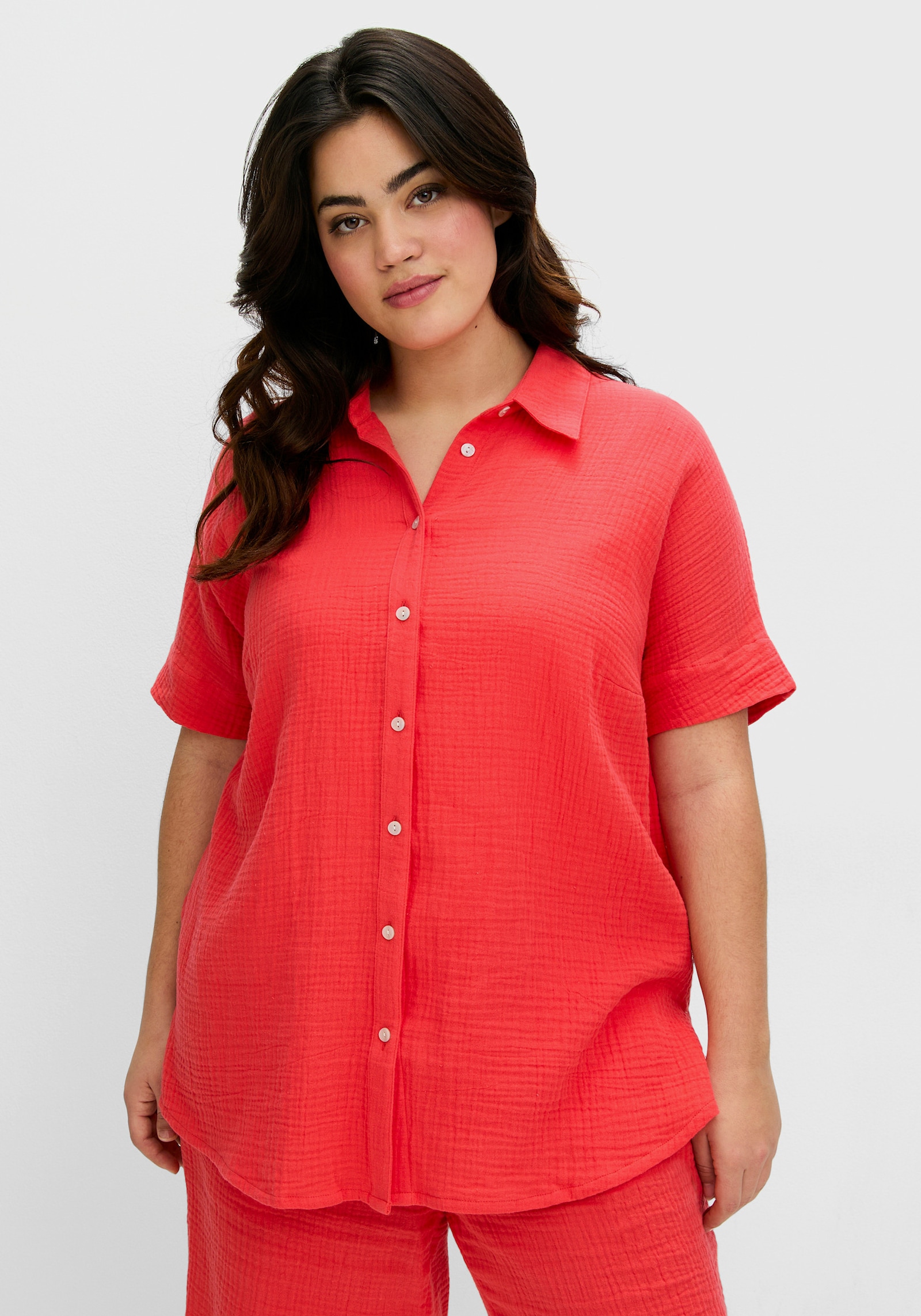 sheego Overhemdblouse van mousseline - langoustine