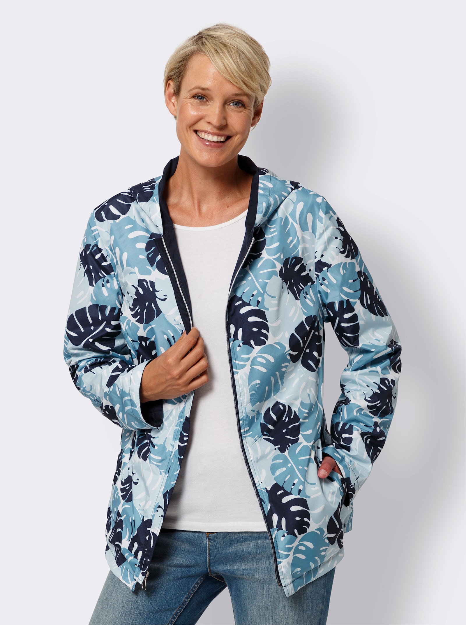 Wendejacke mit einfarbiger und bedruckter Seite - marine