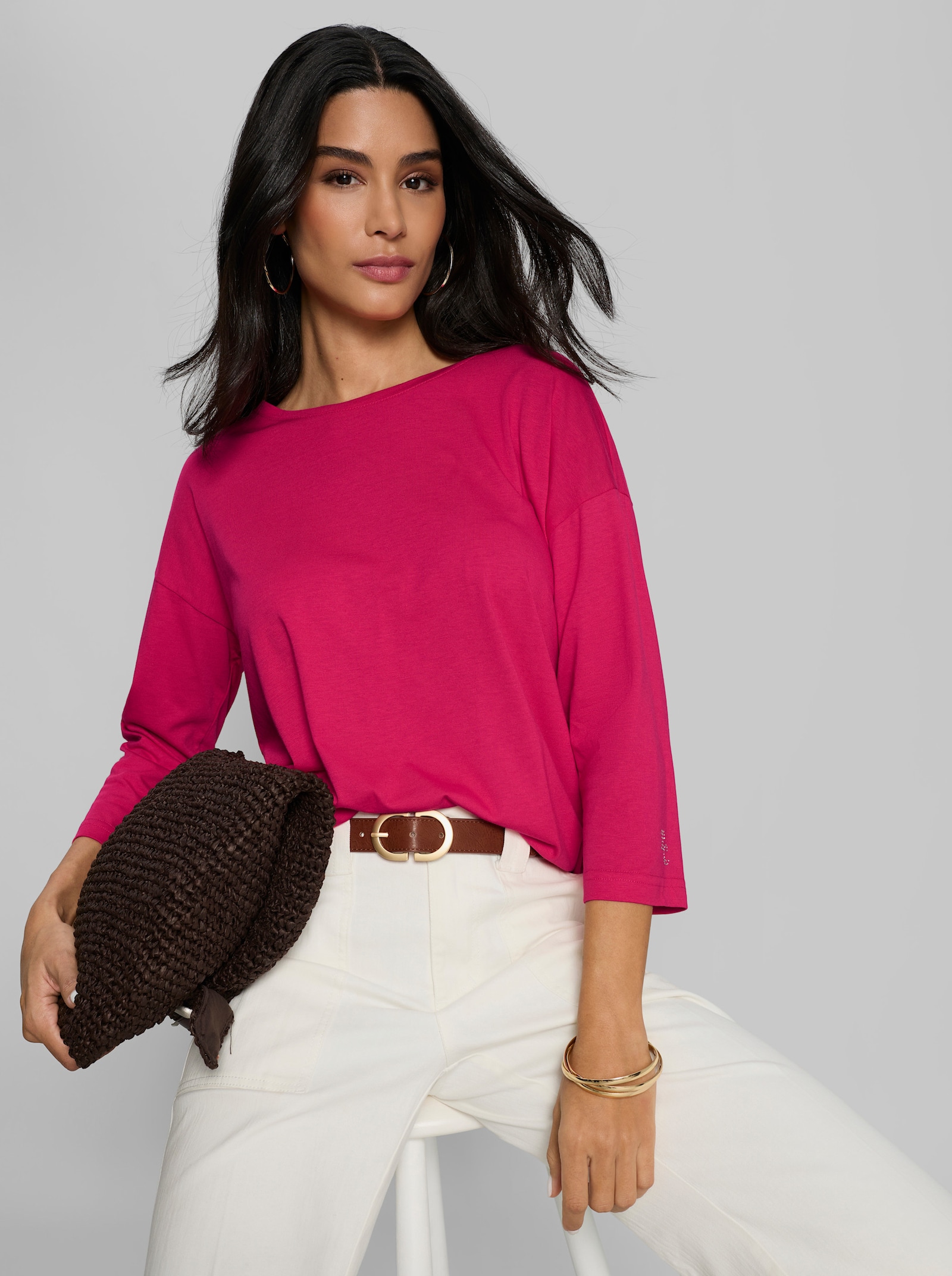 heine 3/4-Arm-Shirt mit Glitzersteinchen - pink