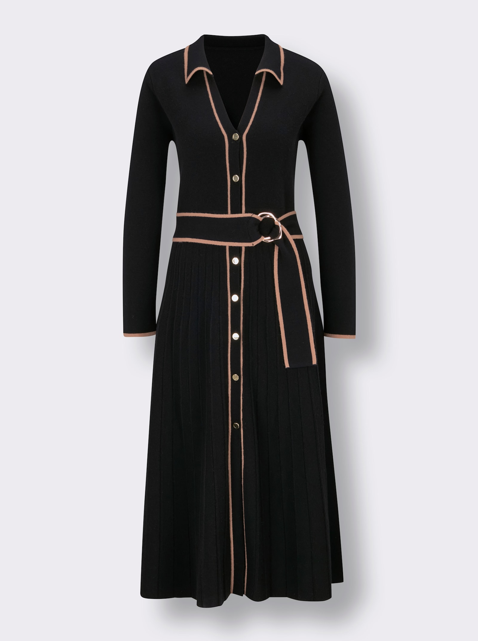 CREATION L PREMIUM Strickkleid inklusive Bindegürtel - schwarz-camel