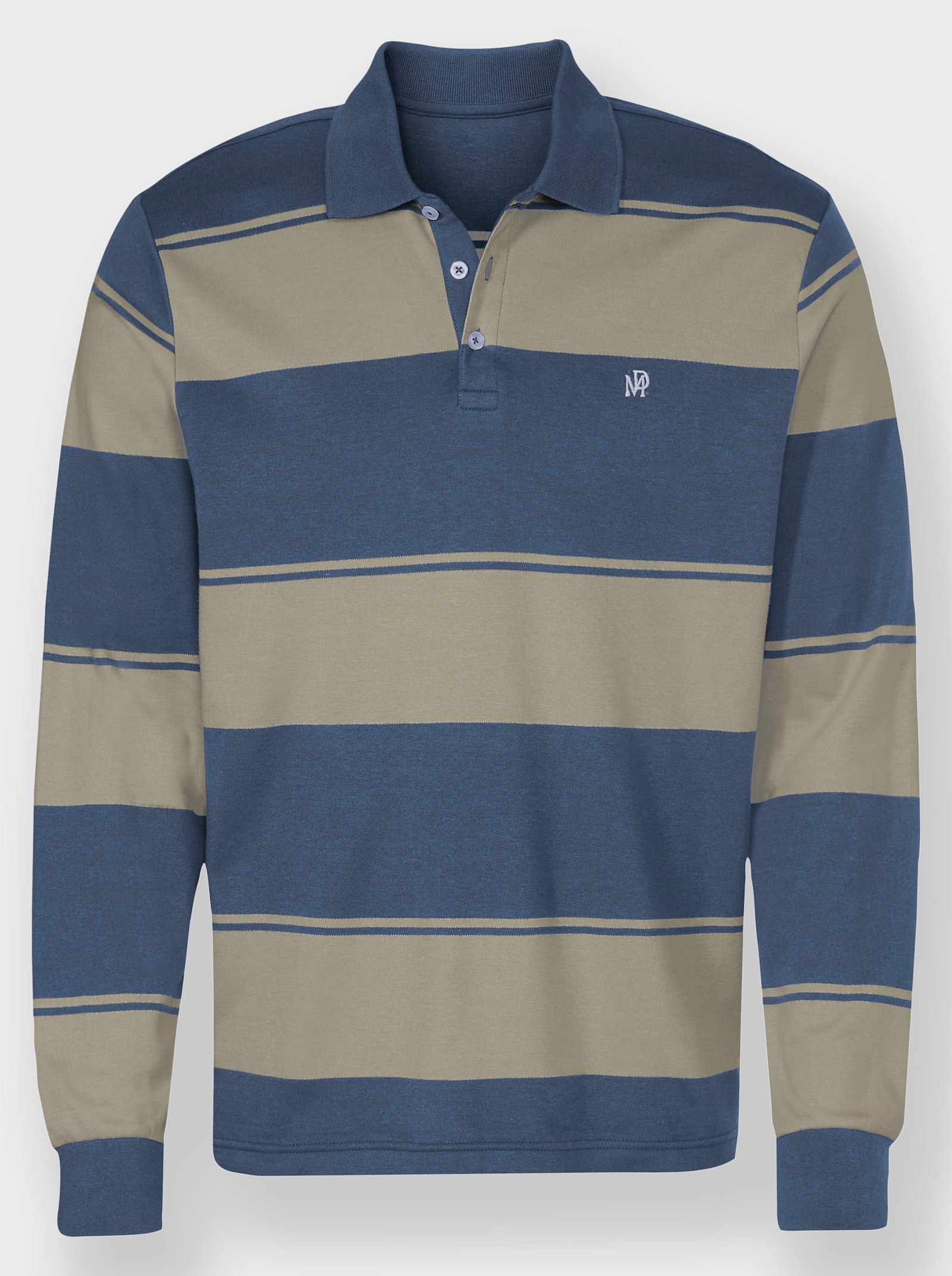 Marco Donati Langarm-Poloshirt mit Blockstreifen-Muster - jeansblau-schlamm-gestreift