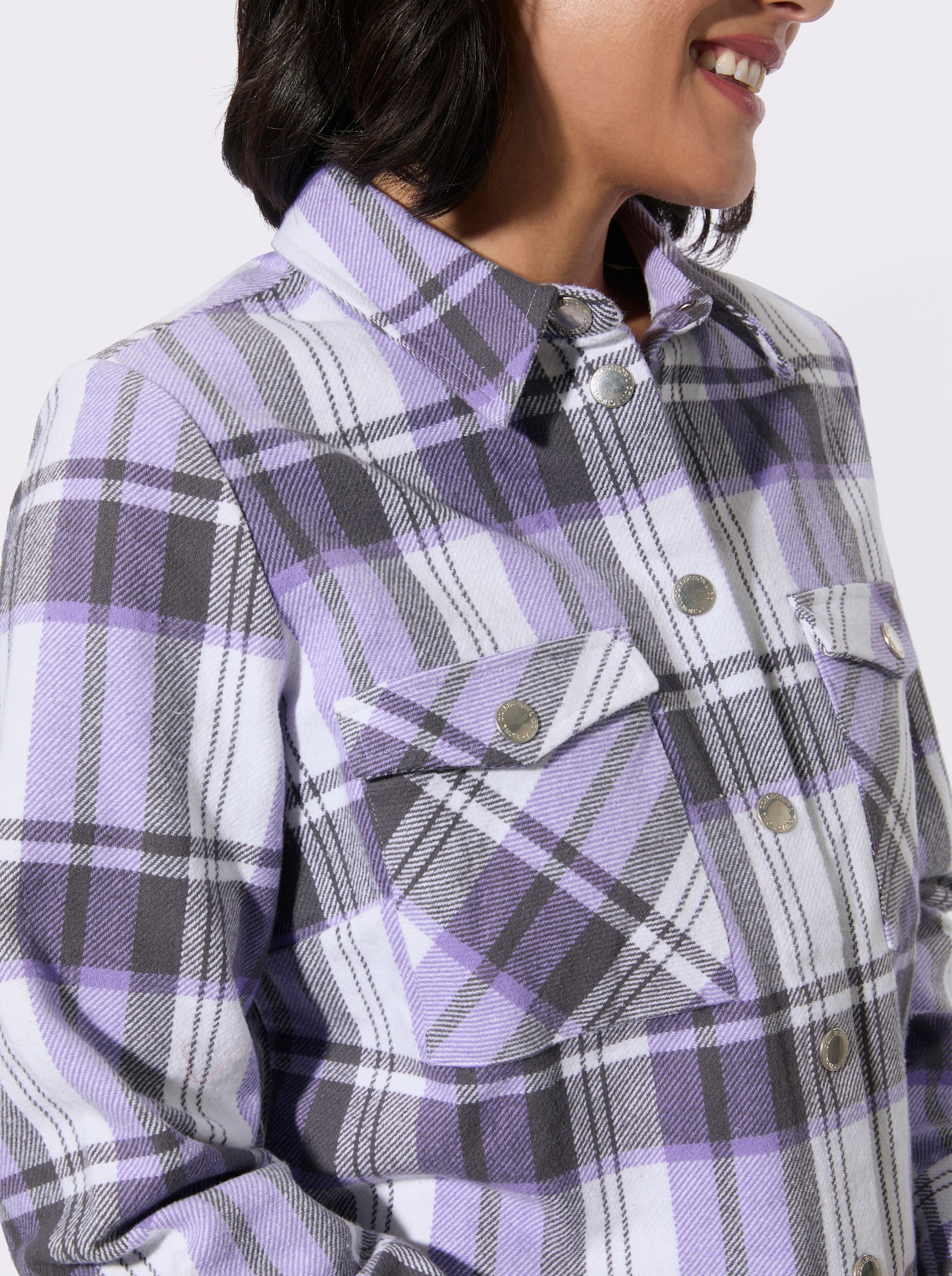 Flanellbluse im Karomuster - lavendel-anthrazit-kariert