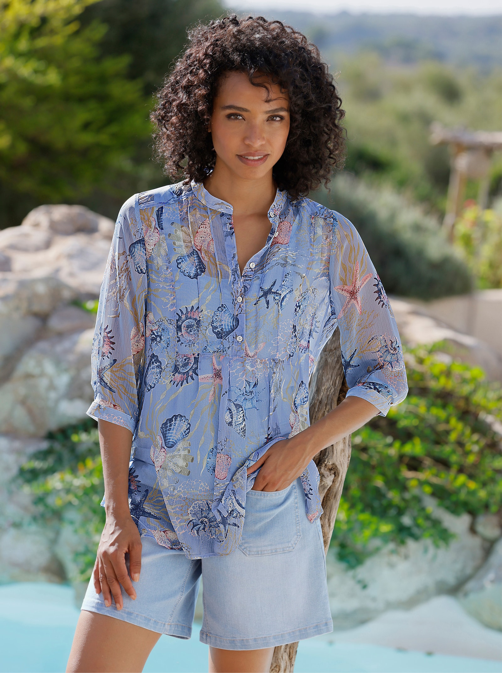 heine Chemisier en mousseline imprimé coquillages - bleu glacier-sable imprimé