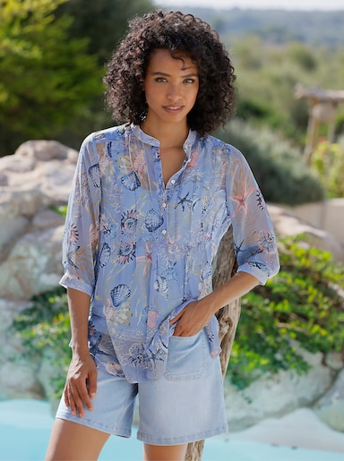 heine Chiffonbluse - eisblau-sand-bedruckt