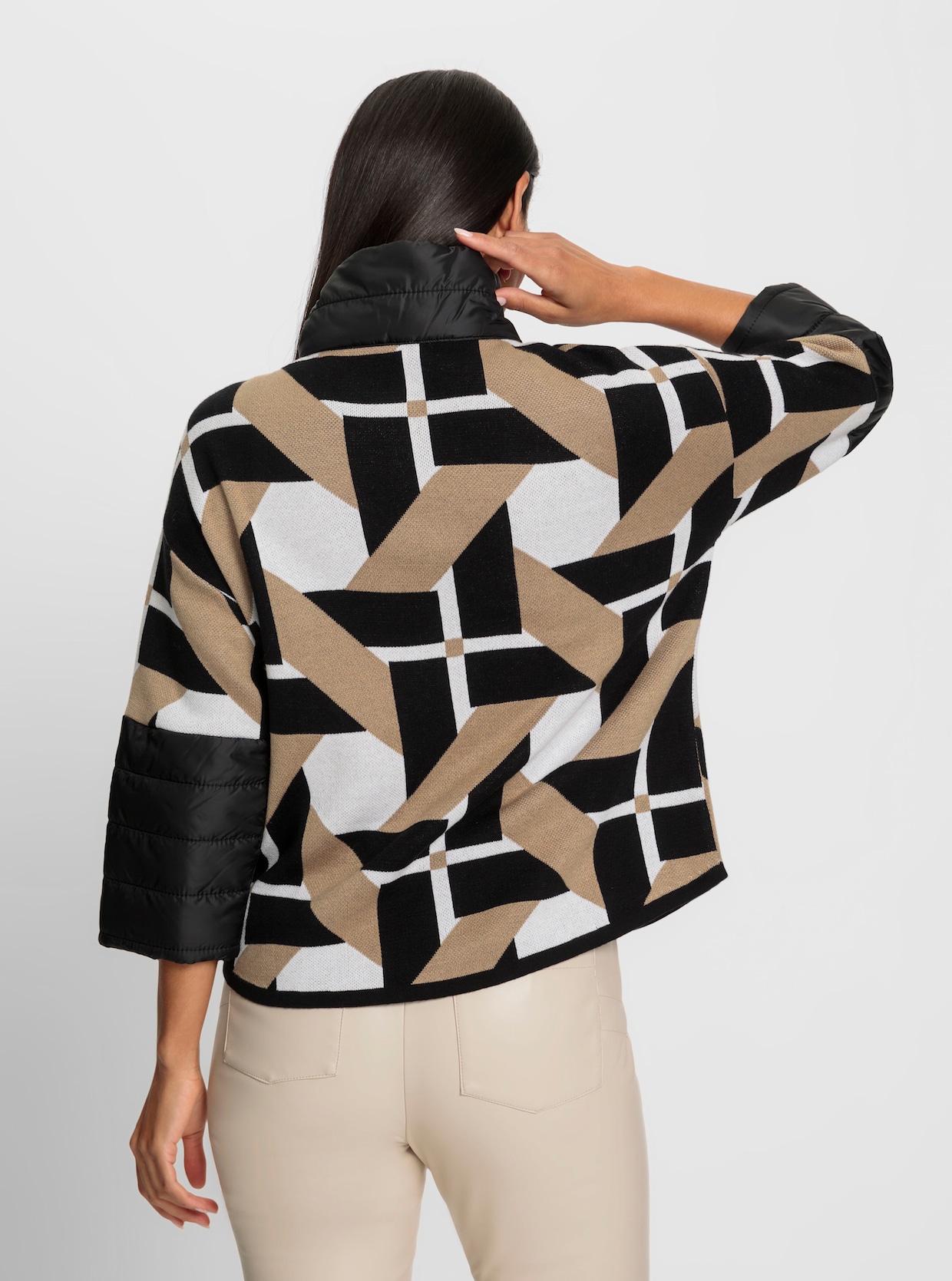 heine Jacquardvest - zwart/camel gedessineerd