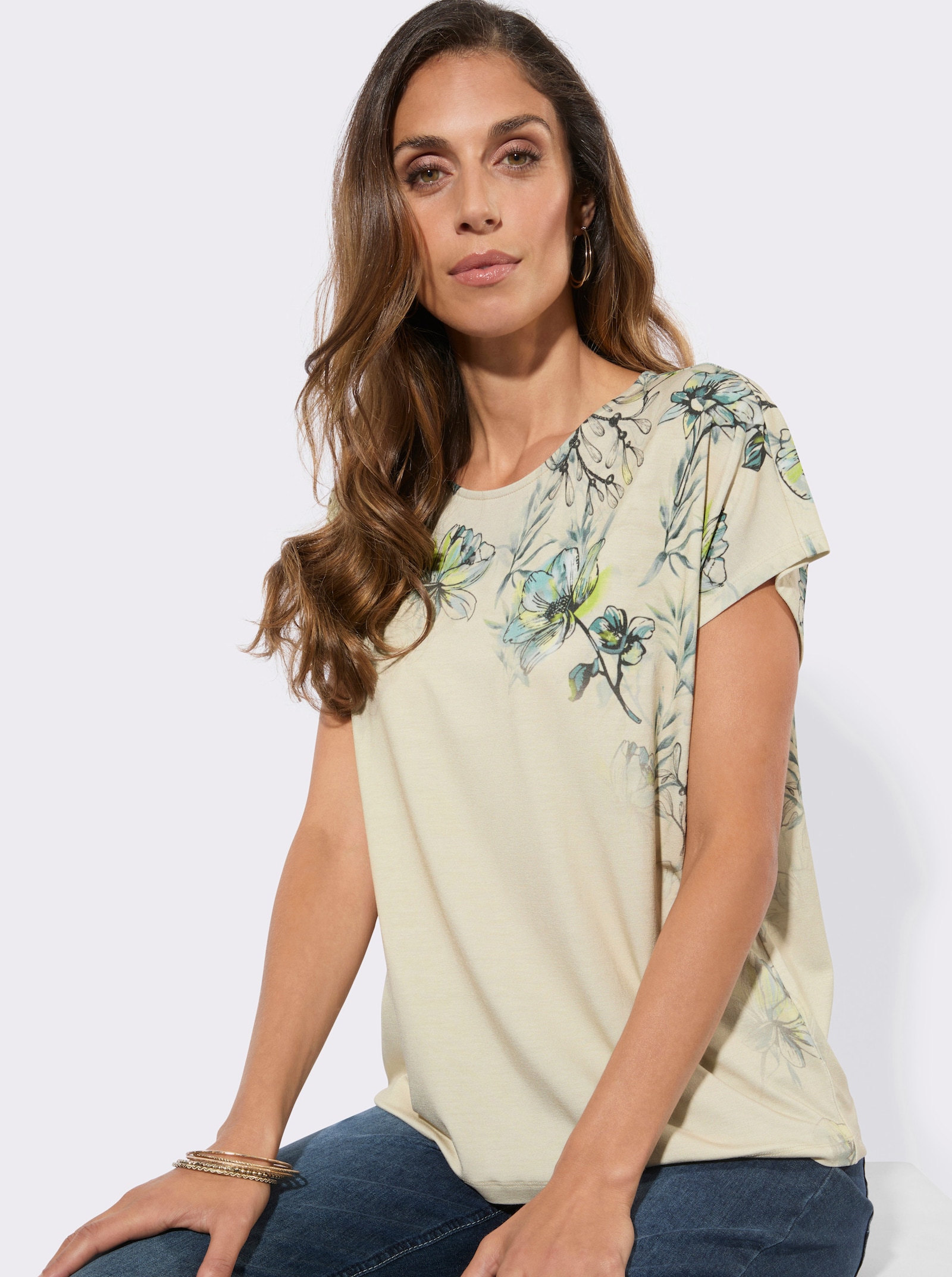 Kurzarmshirt mit platziertem Druck - elfenbein-mint-bedruckt