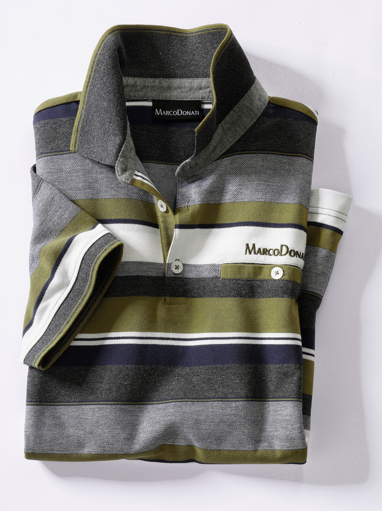 Marco Donati Kurzarm-Shirt - oliv-gestreift