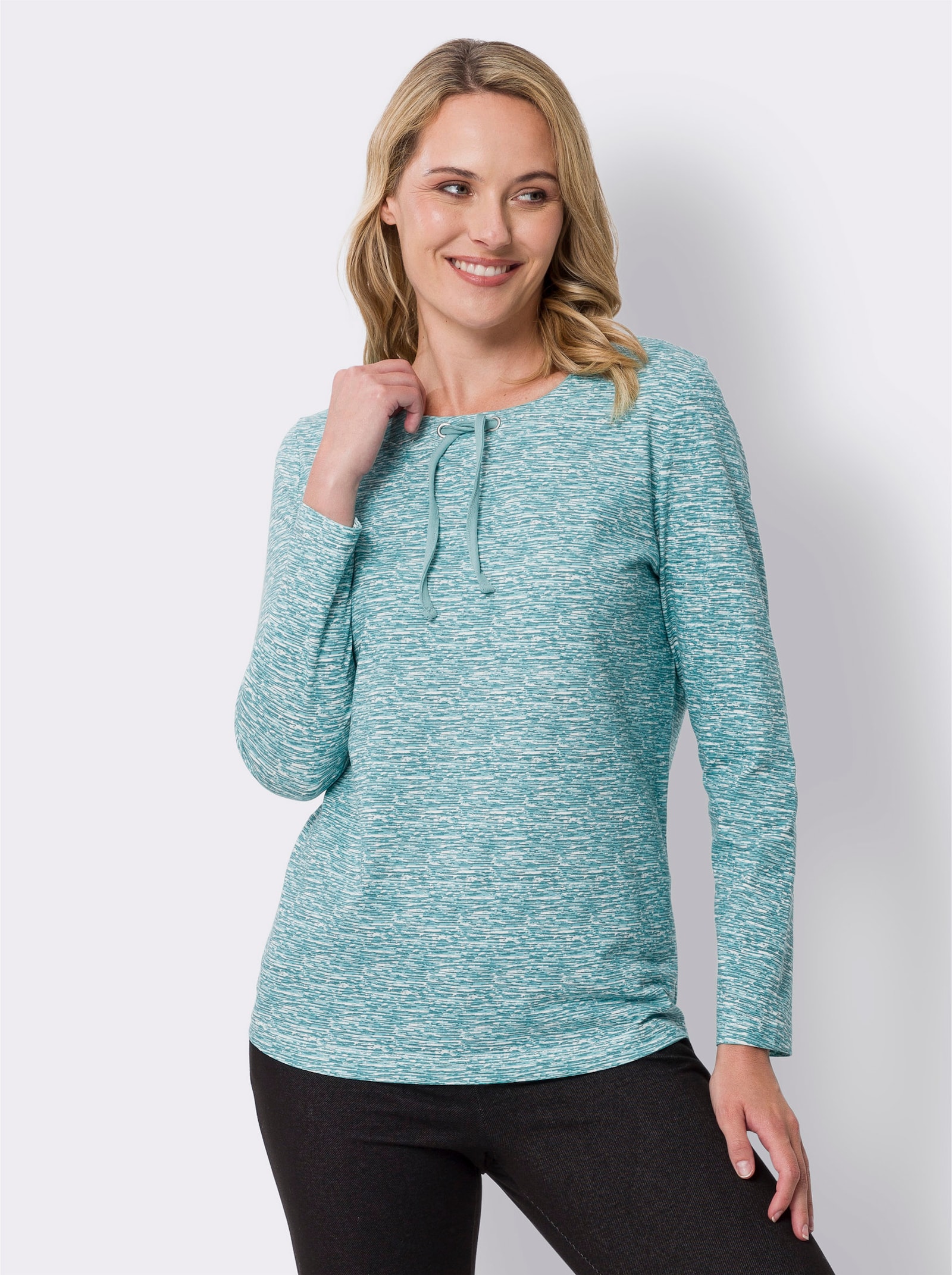 Tričko, kr. rukávy, viazačka na výstrihu - Oceánovo-svetlobéžová potlač