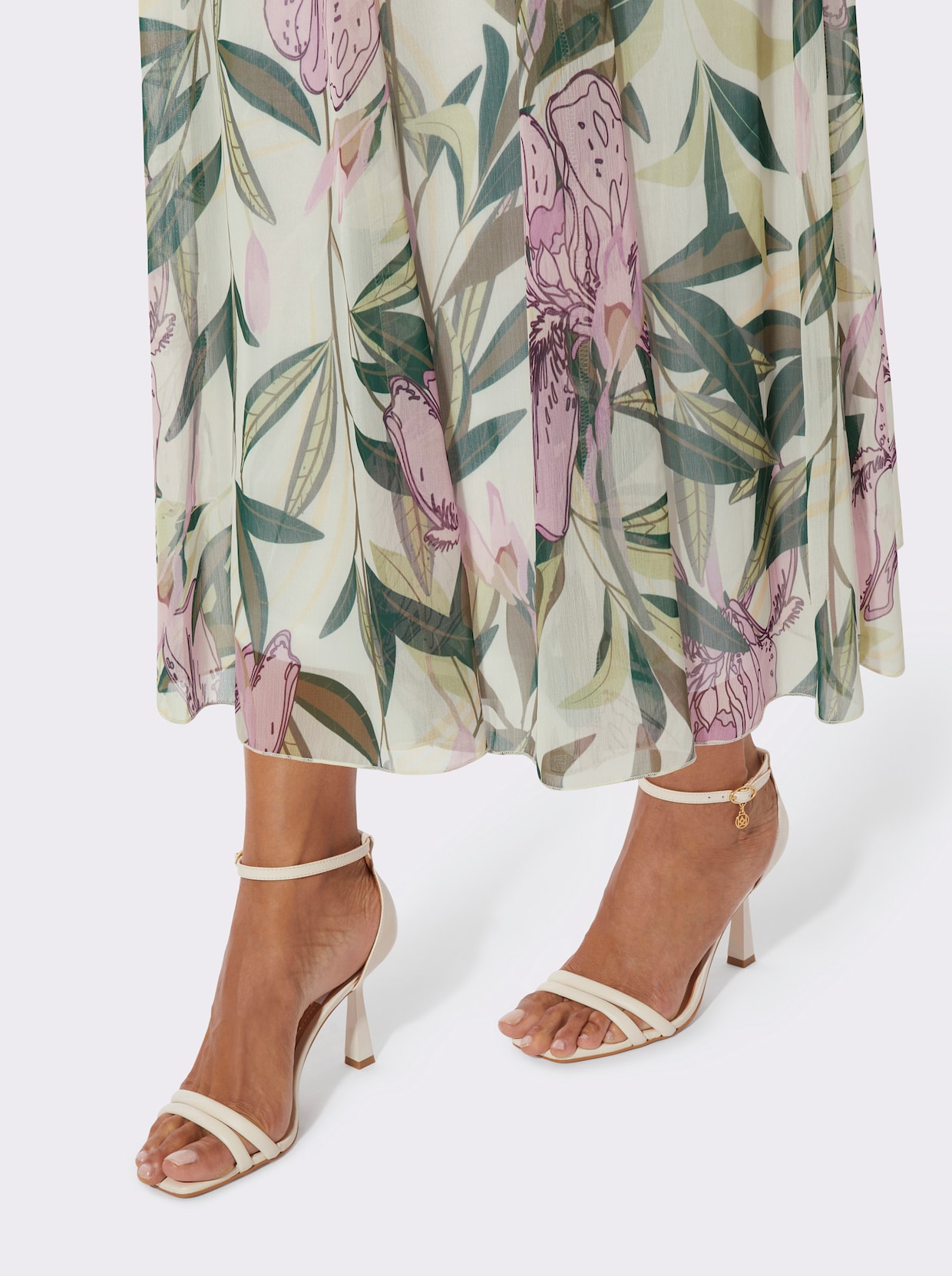 Bahnenrock mit Viskose-Futter - ecru-orchidee-bedruckt