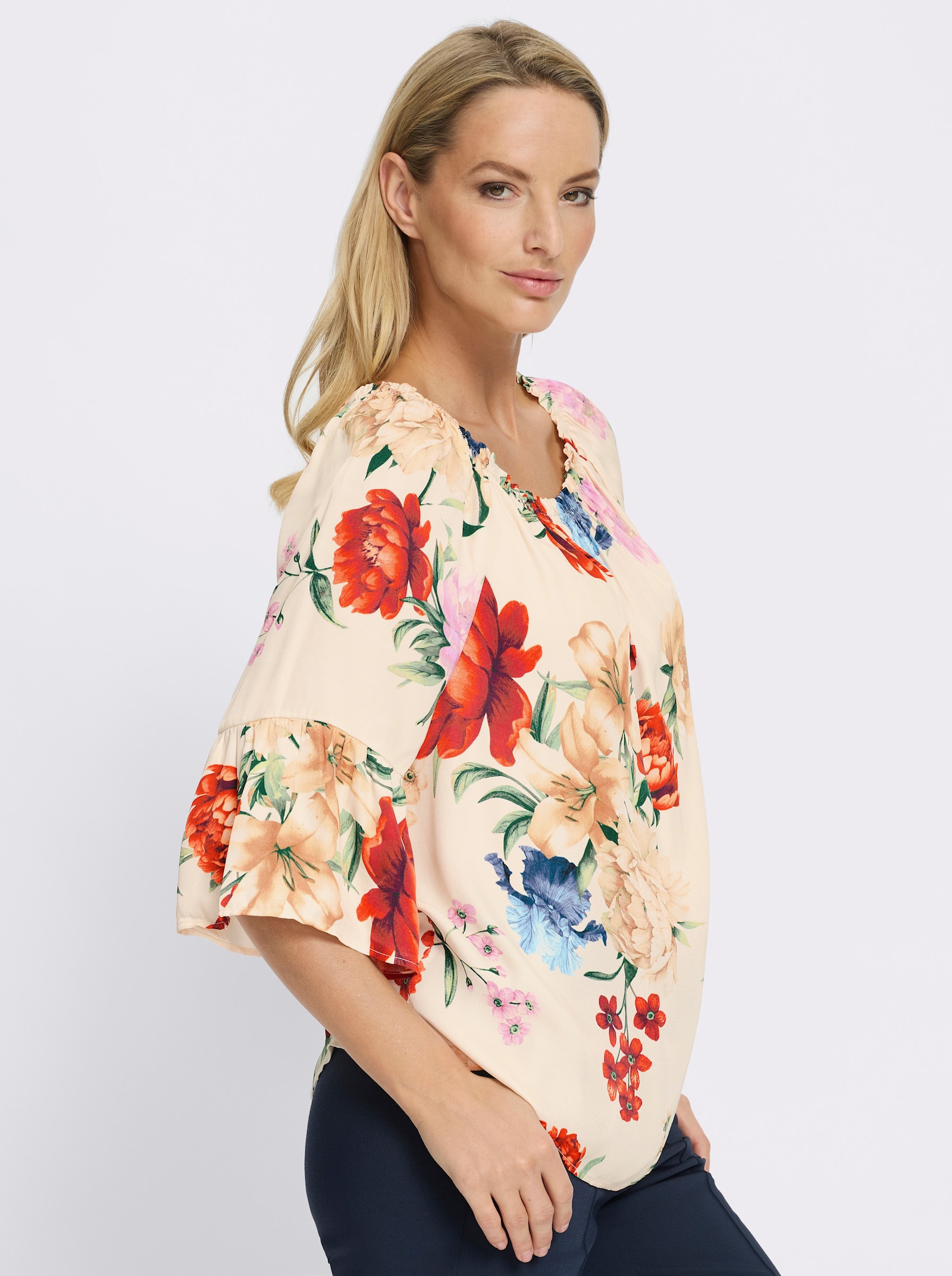 heine Schlupf-Bluse in Satin-Qualität - champagner-rostrot-bedruckt