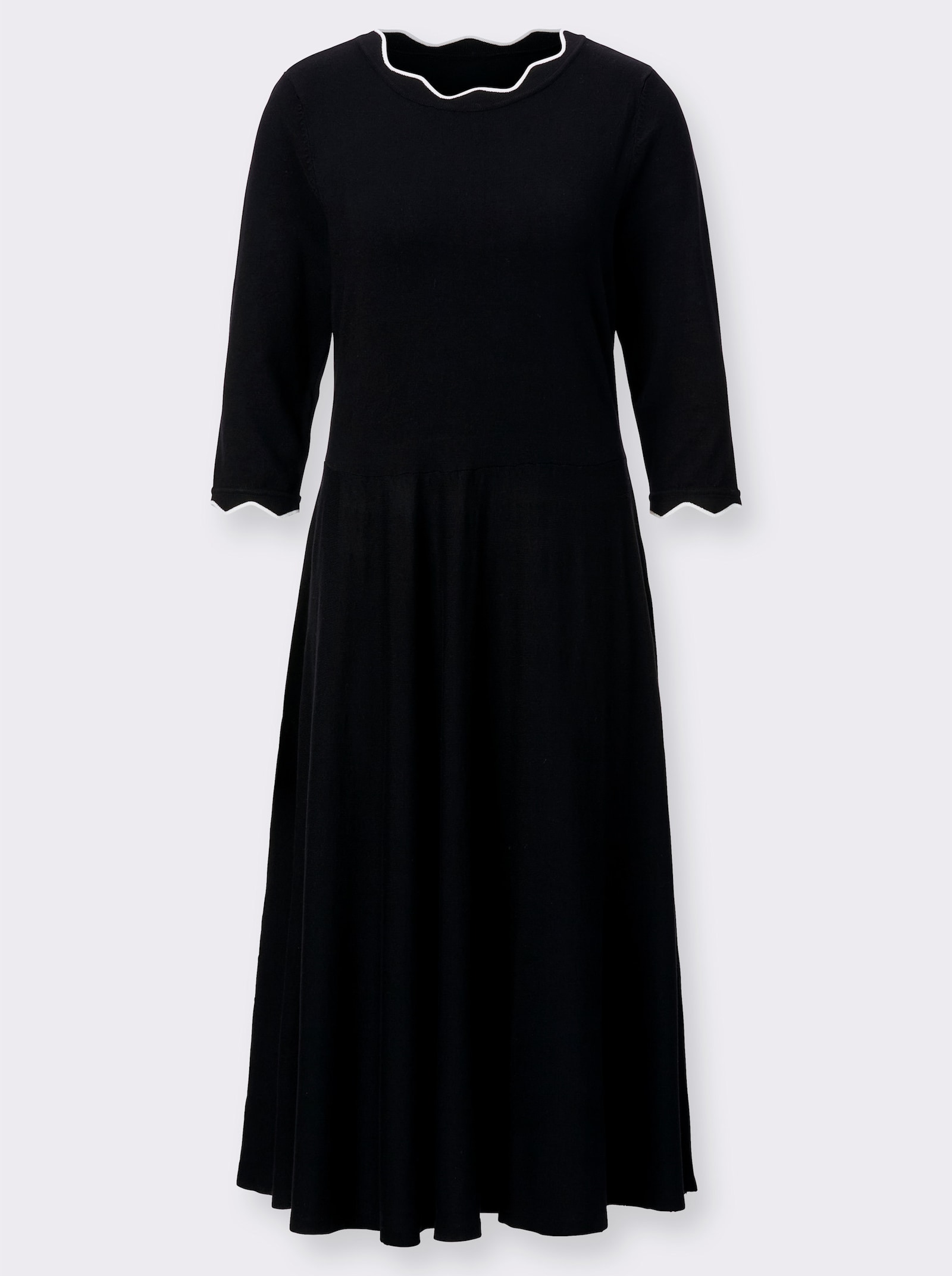 Strickkleid mit gewellten Abschlüssen - schwarz