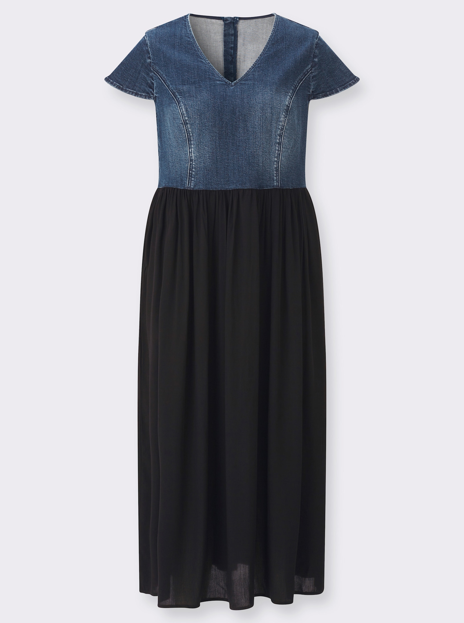 Webkleid mit Jeans-Oberteil - blue-stone-washed