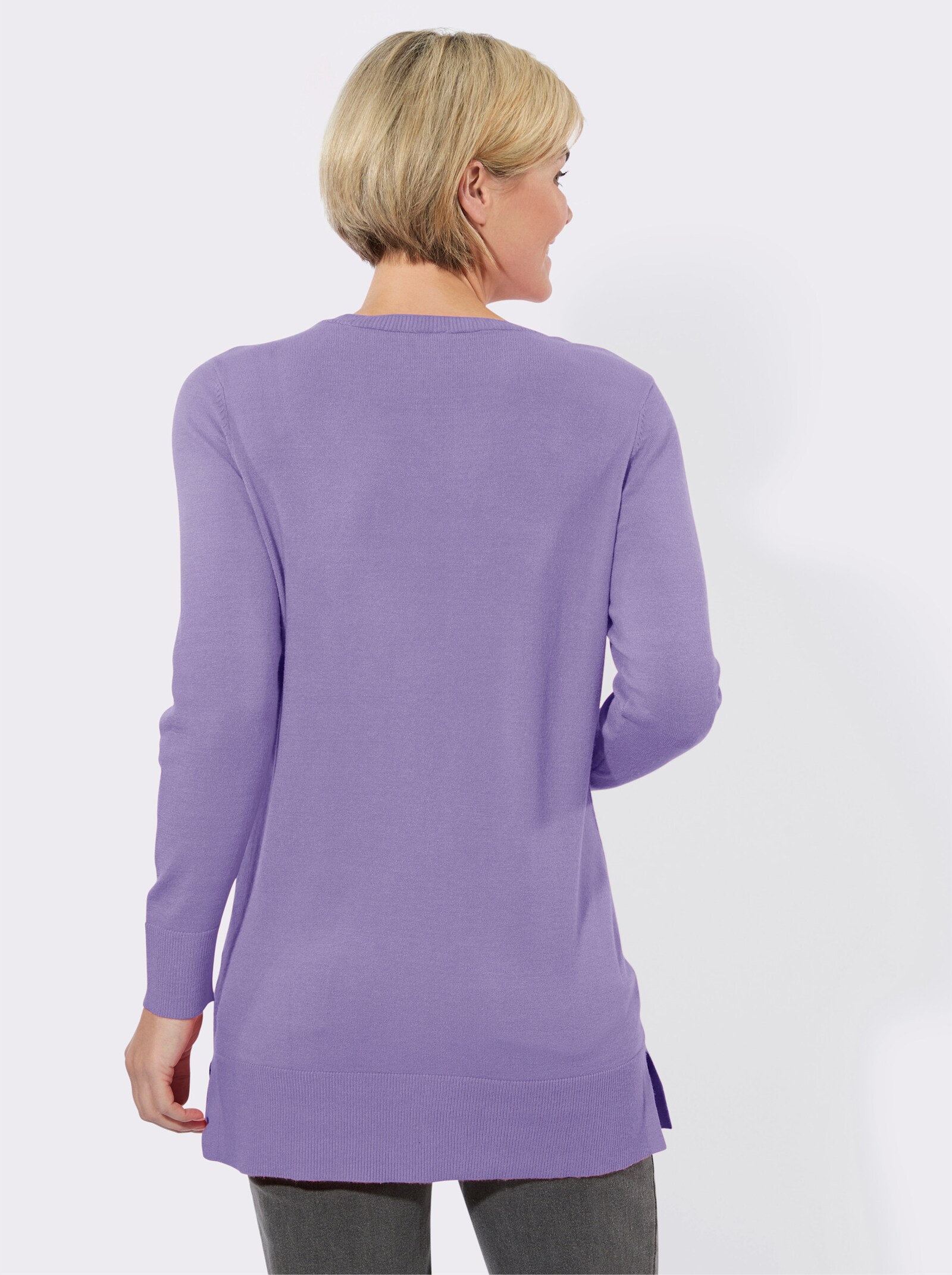 Longpullover mit V-Ausschnitt - lavendel