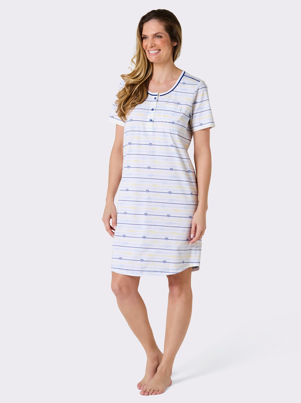wäschepur Sleepshirt - weiß-royalblau-bedruckt