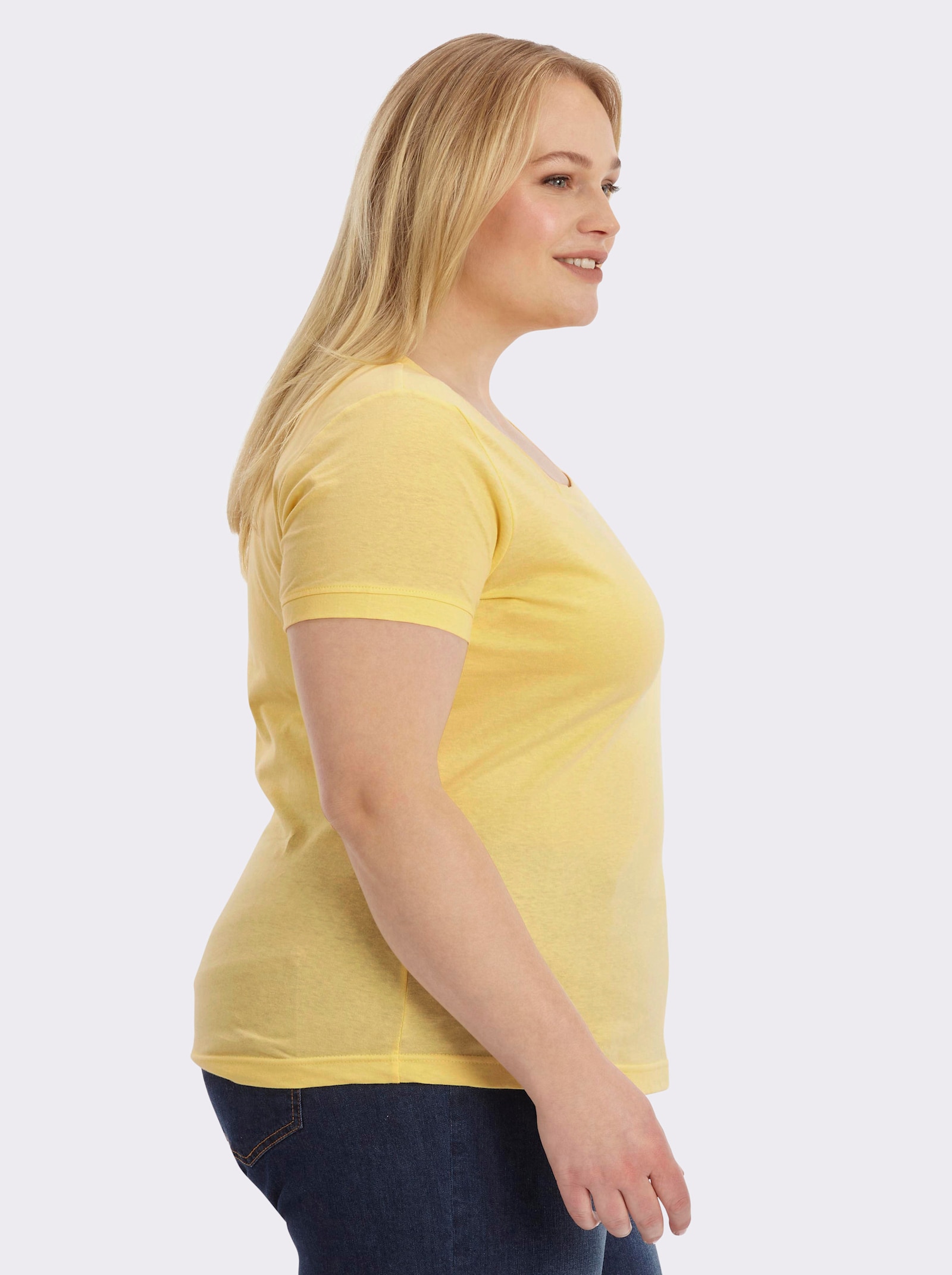 Kurzarmshirt mit Karree-Ausschnitt - gelb