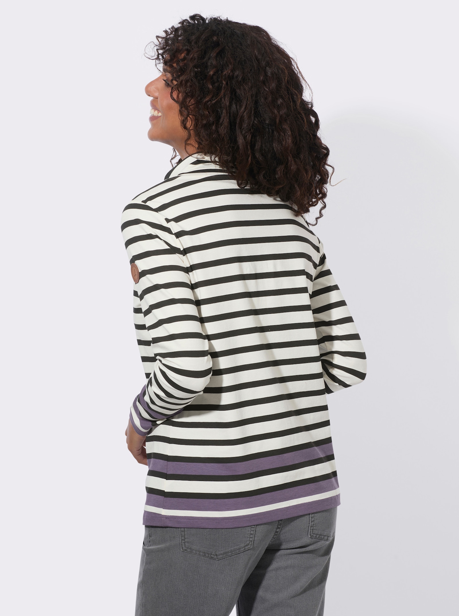Ringelshirt mit Rollkragen - champagner-schwarz-geringelt