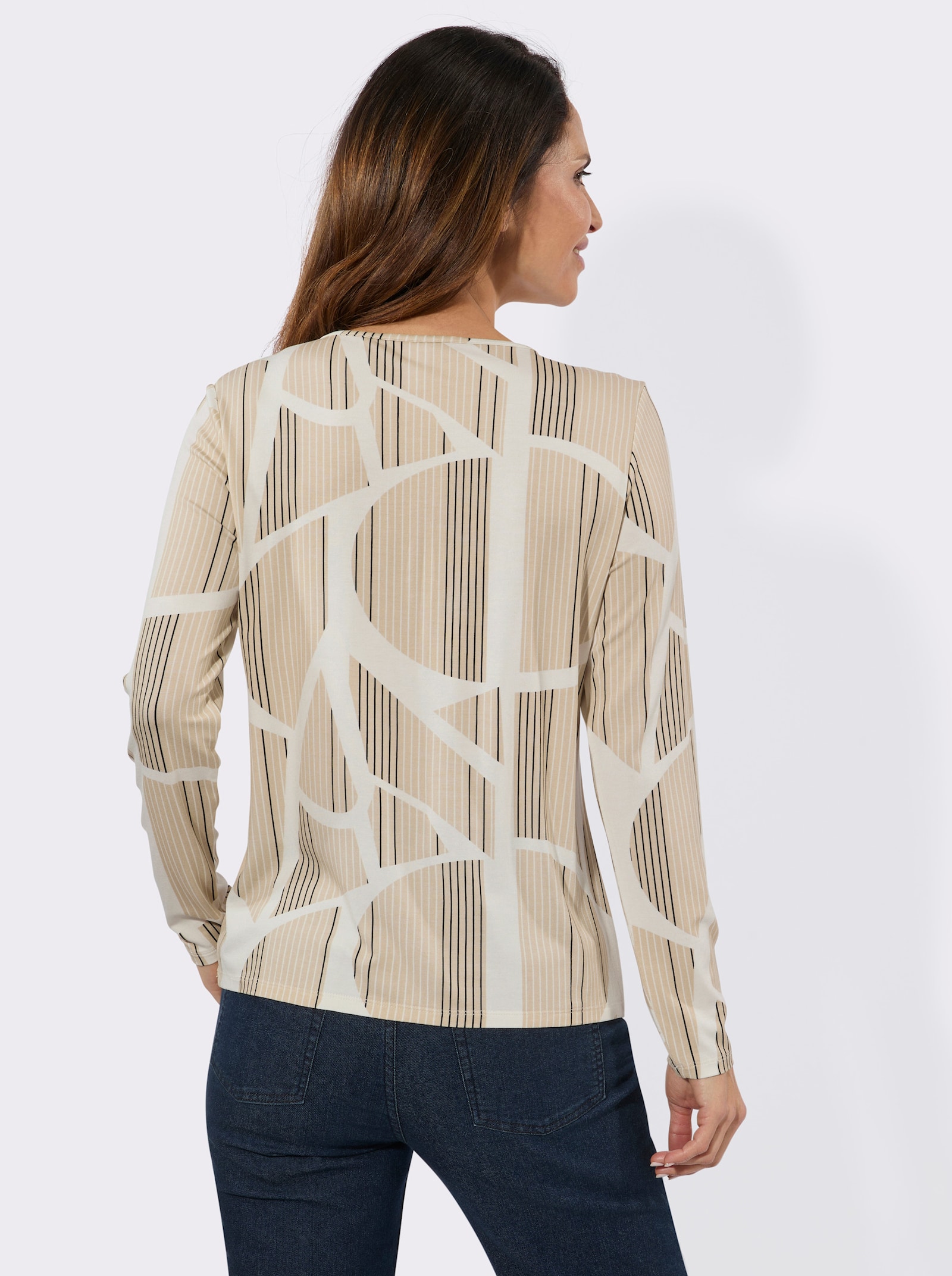 Rundhalsshirt mit Grafik-Muster - sand-ecru-bedruckt